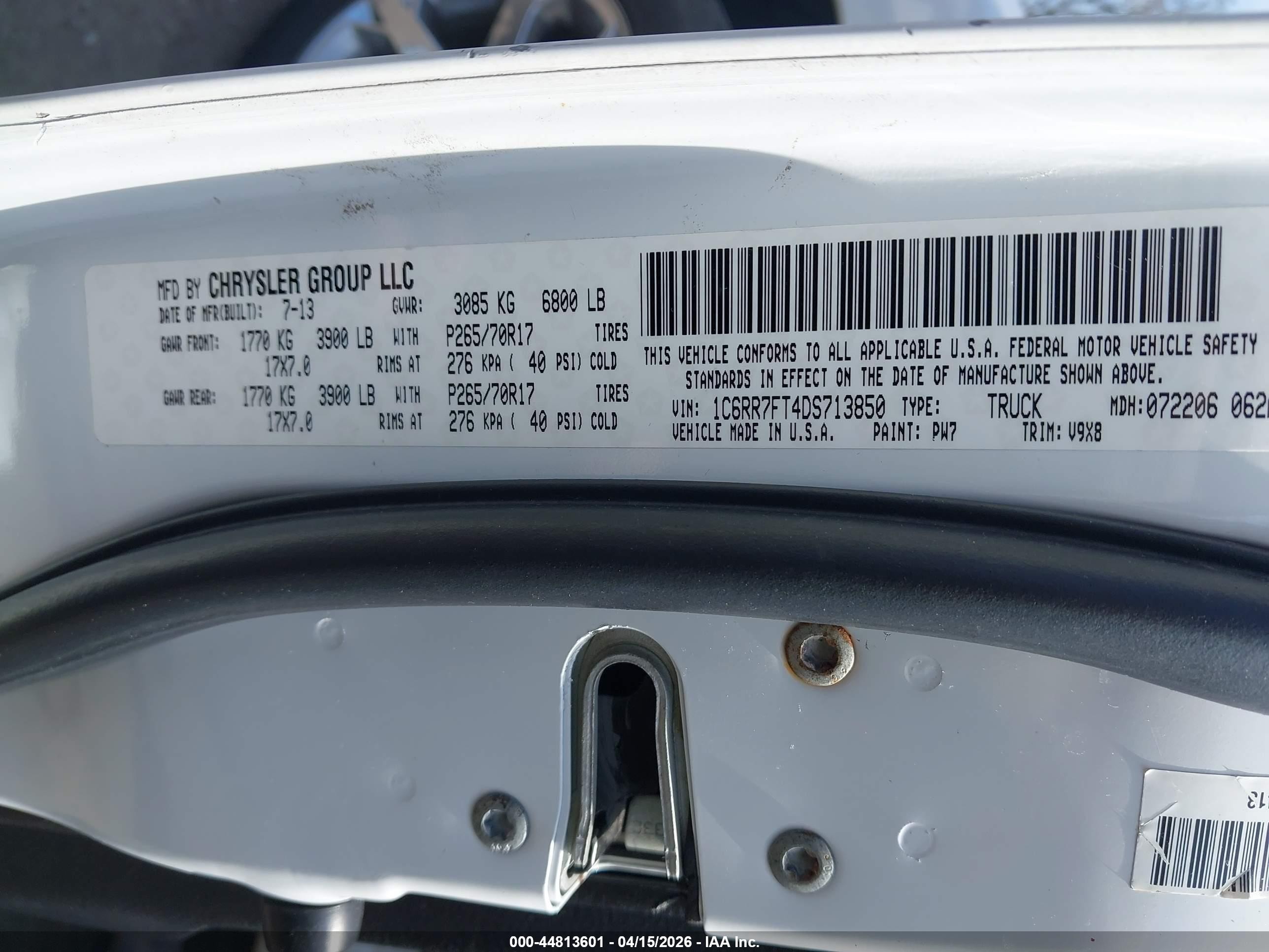 2013 Ram 1500 Tradesman White vin: 1C6RR7FT4DS713850