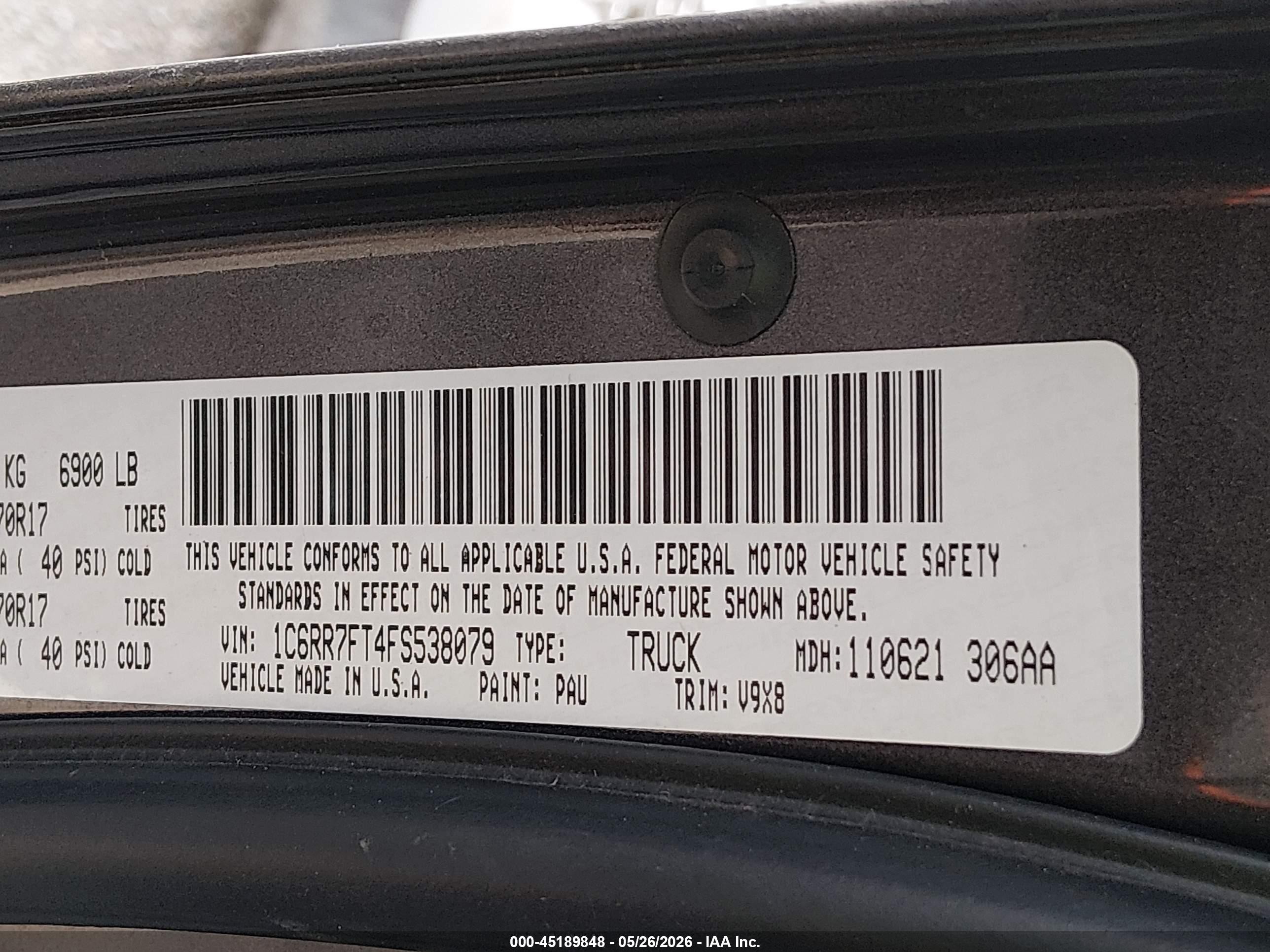 2015 Ram 1500 Tradesman Gray vin: 1C6RR7FT4FS538079