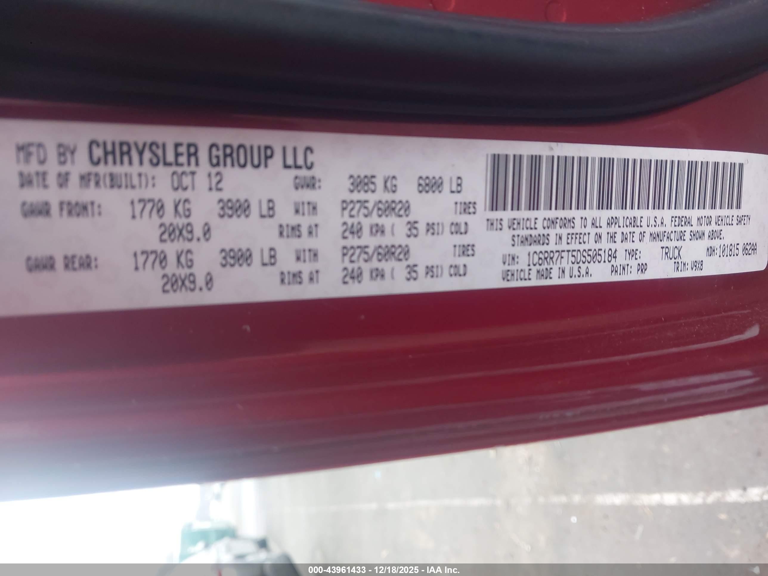 2013 Ram 1500 Express Burgundy vin: 1C6RR7FT5DS505184