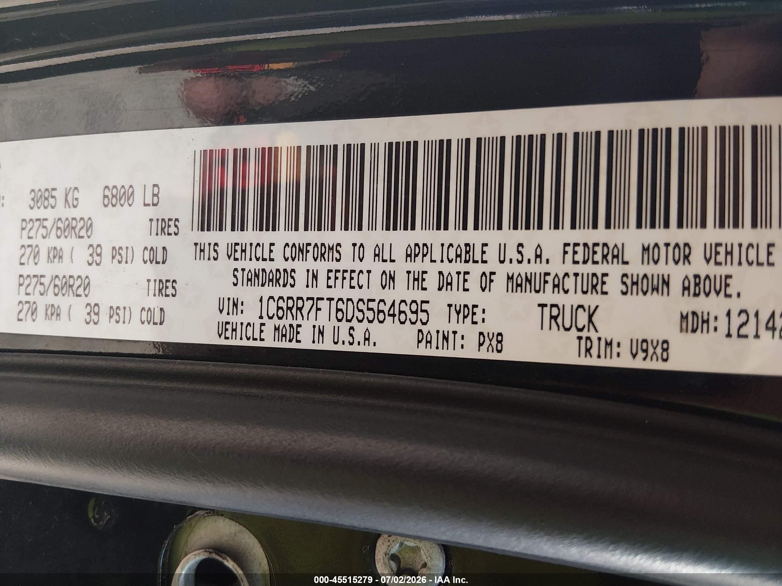 2013 Ram 1500 Express Черный vin: 1C6RR7FT6DS564695