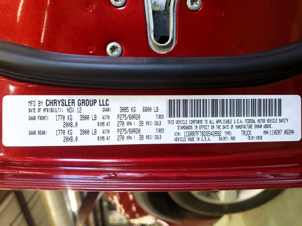 2013 Ram 1500 St Burgundy vin: 1C6RR7FT8DS542892