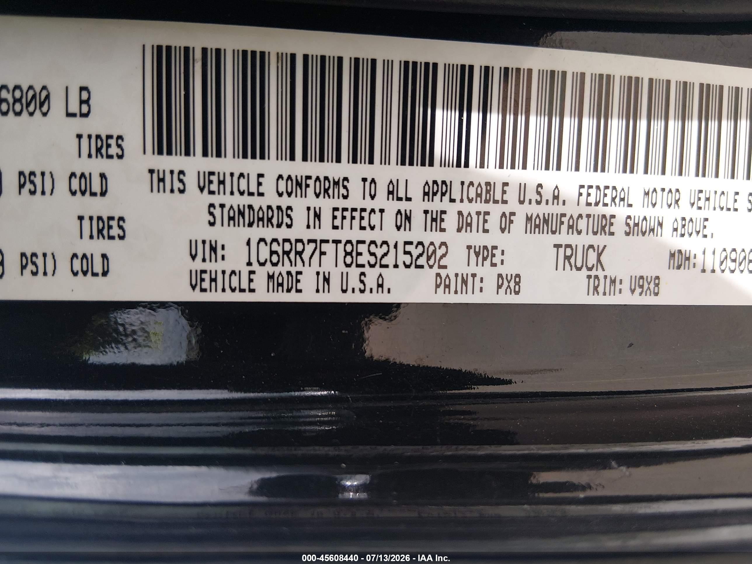 2014 Ram 1500 Express Black vin: 1C6RR7FT8ES215202