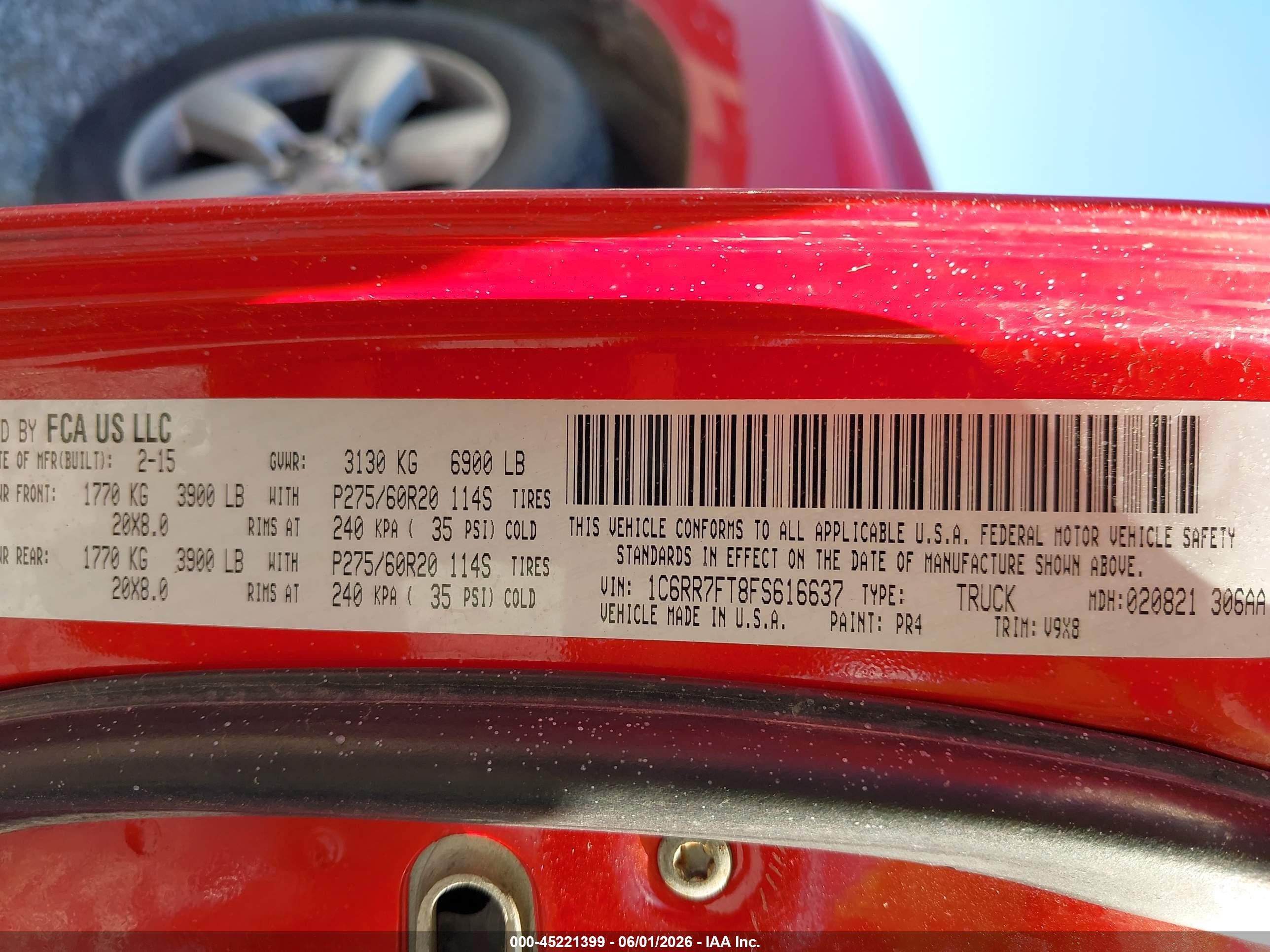 2015 Ram 1500 Express Red vin: 1C6RR7FT8FS616637