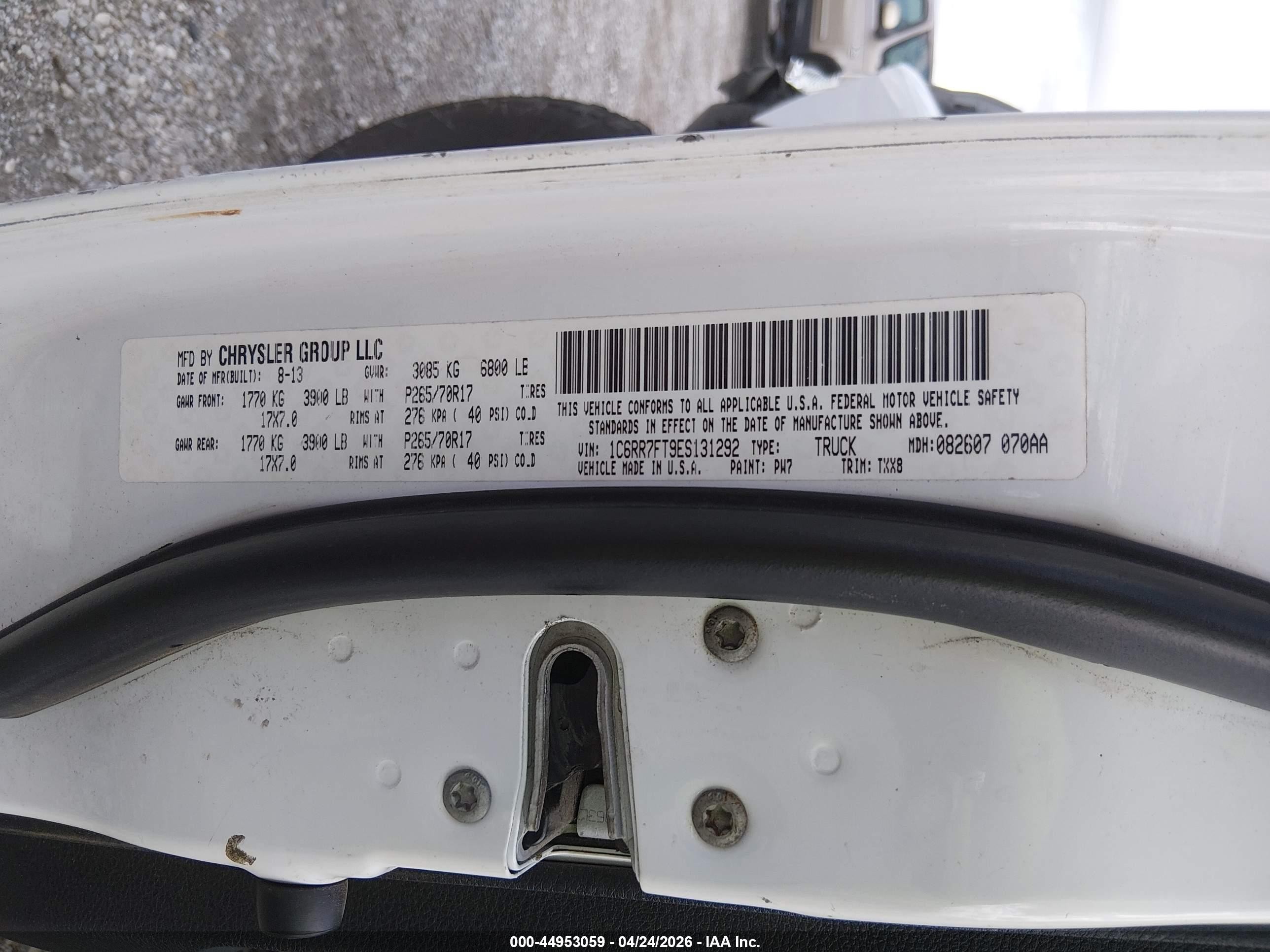 2014 Ram 1500 Tradesman White vin: 1C6RR7FT9ES131292