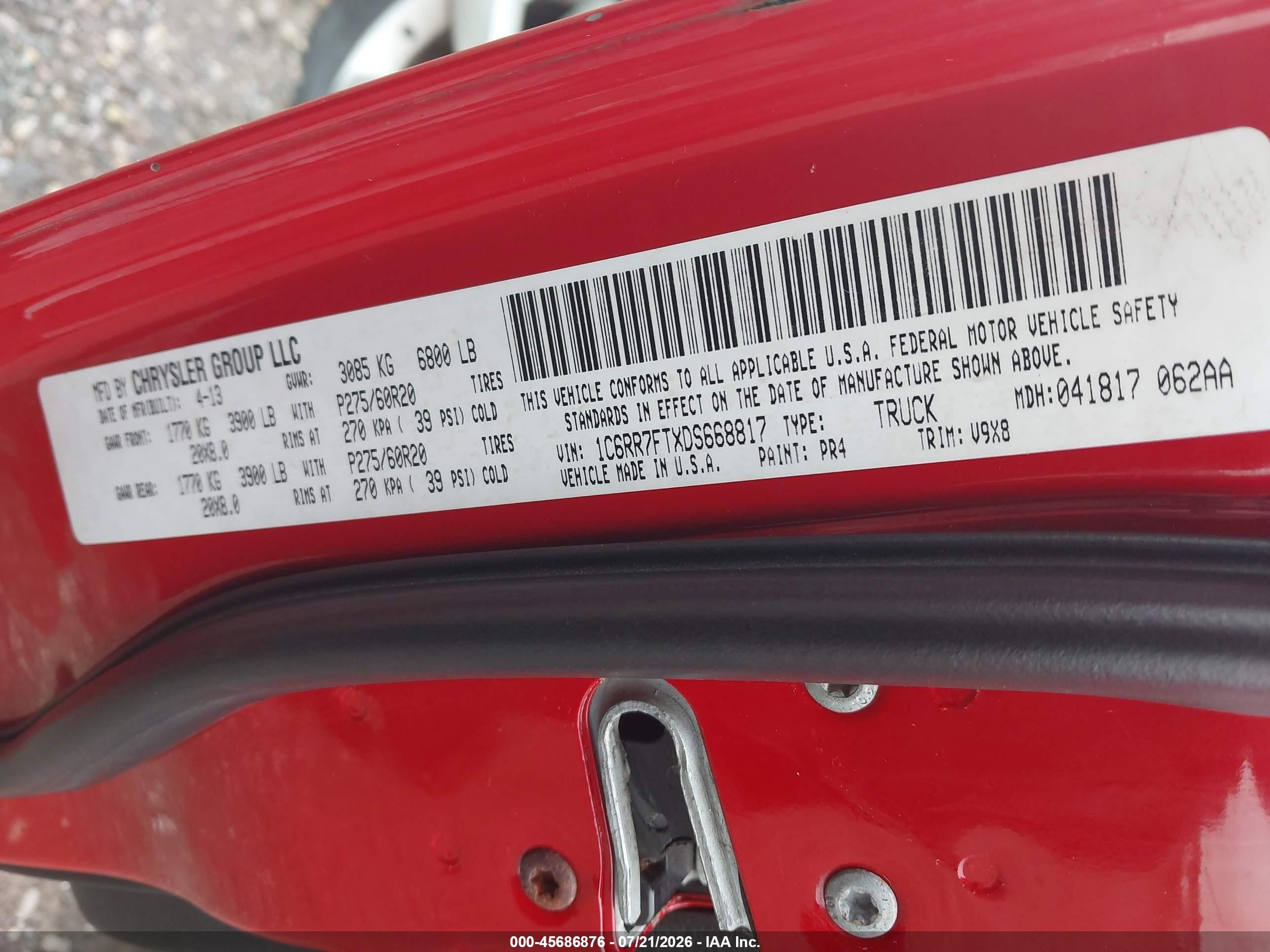 2013 Ram 1500 Express Red vin: 1C6RR7FTXDS668817