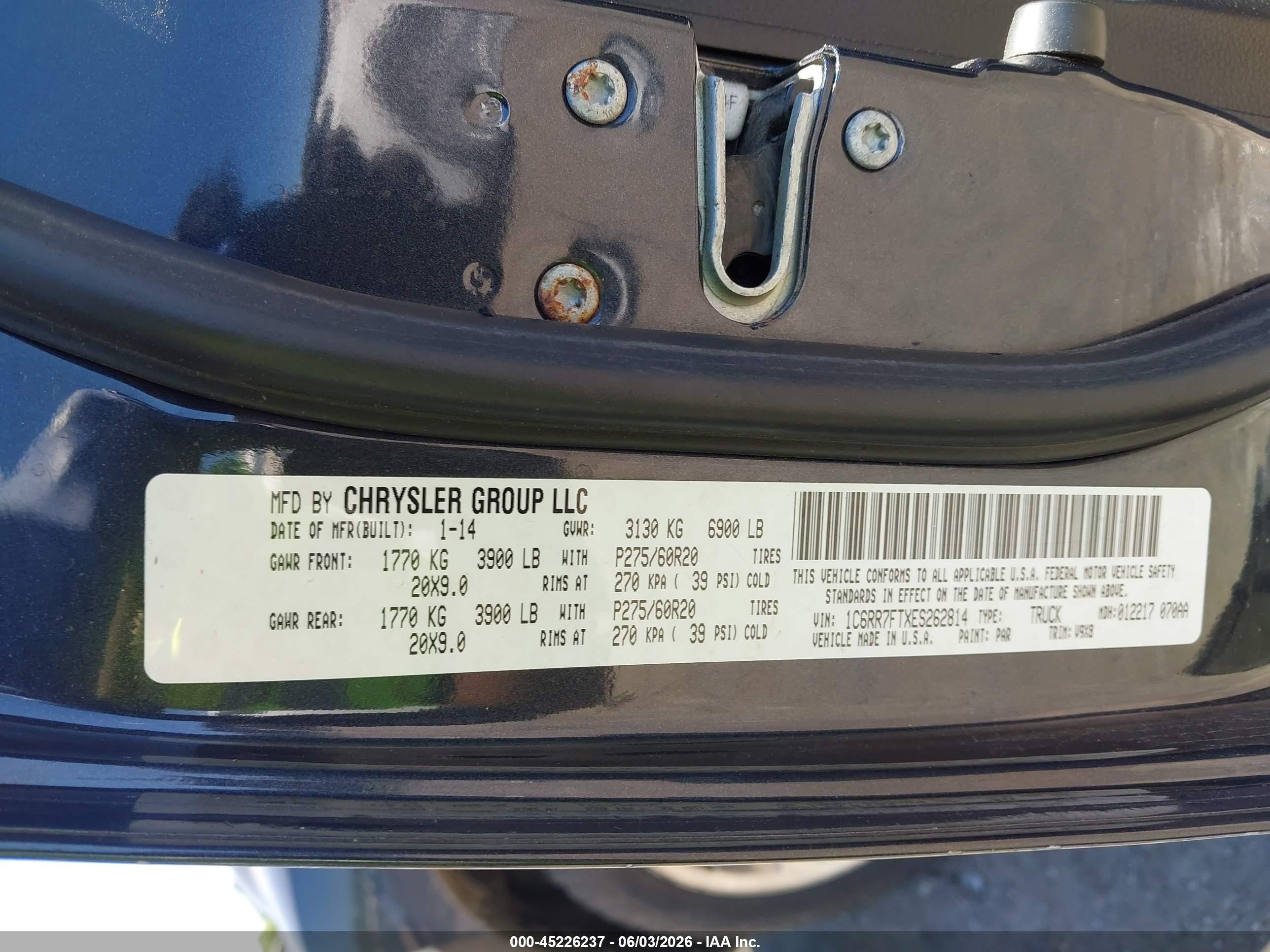2014 Ram 1500 Express Black vin: 1C6RR7FTXES262814
