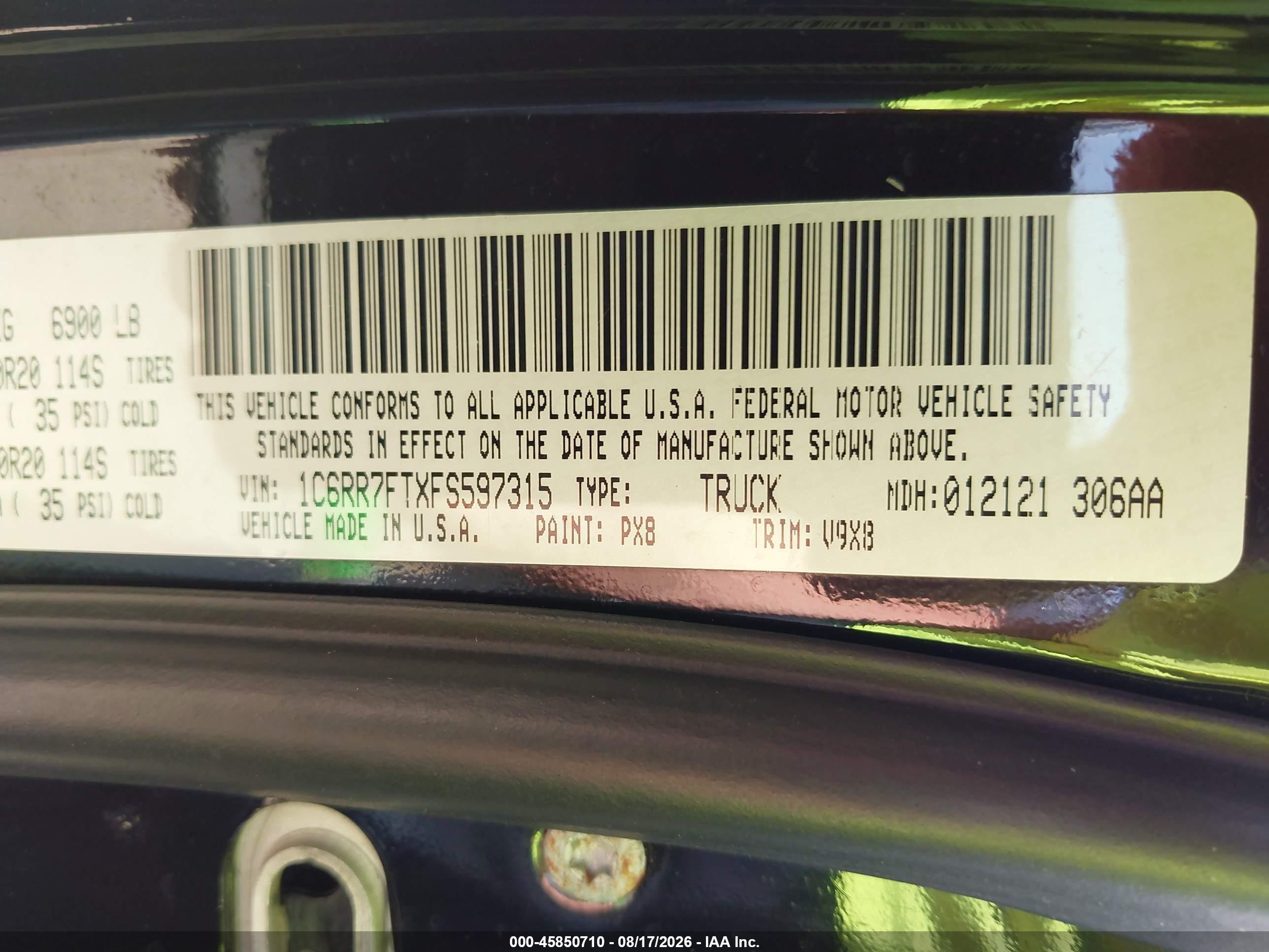 2015 Ram 1500 Express Black vin: 1C6RR7FTXFS597315