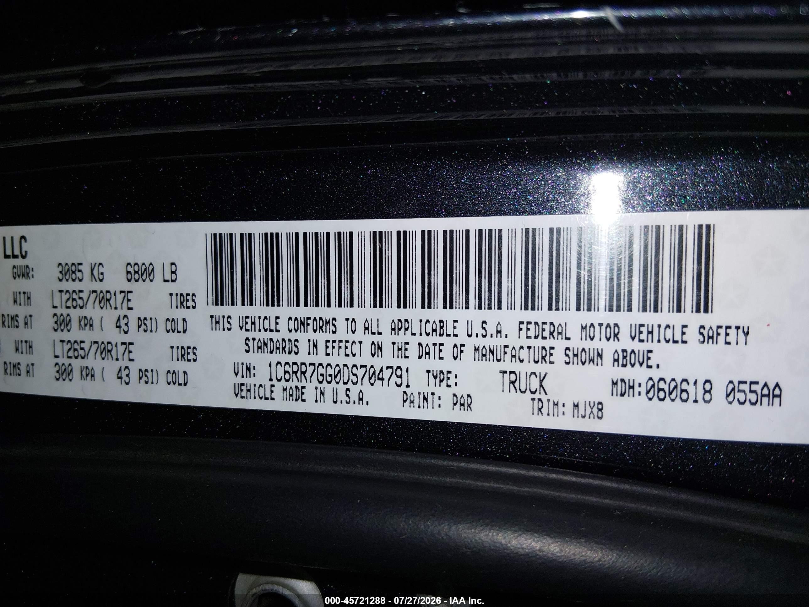 2013 Ram 1500 Slt Black vin: 1C6RR7GG0DS704791