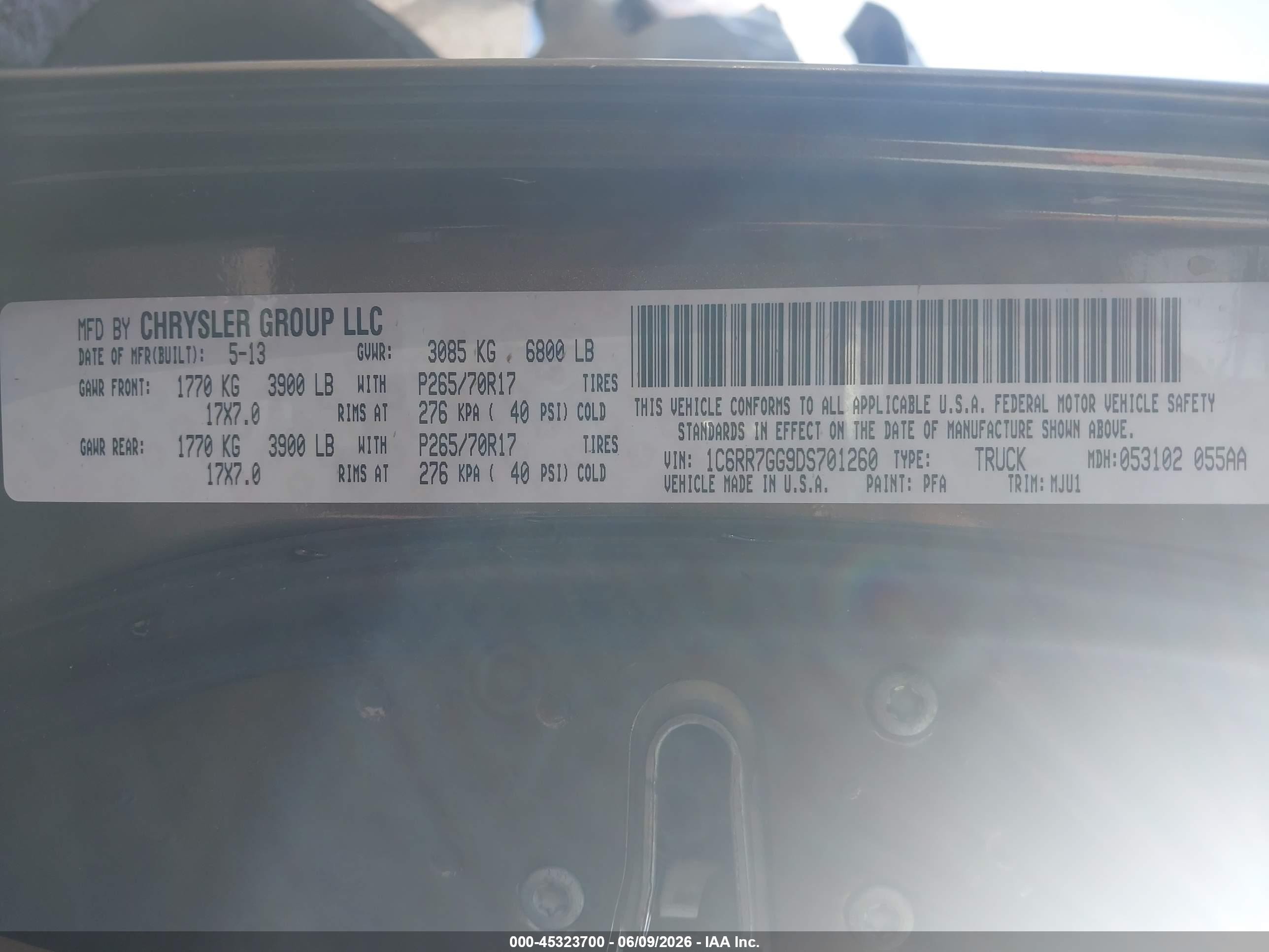 2013 Ram 1500 Slt Gold vin: 1C6RR7GG9DS701260