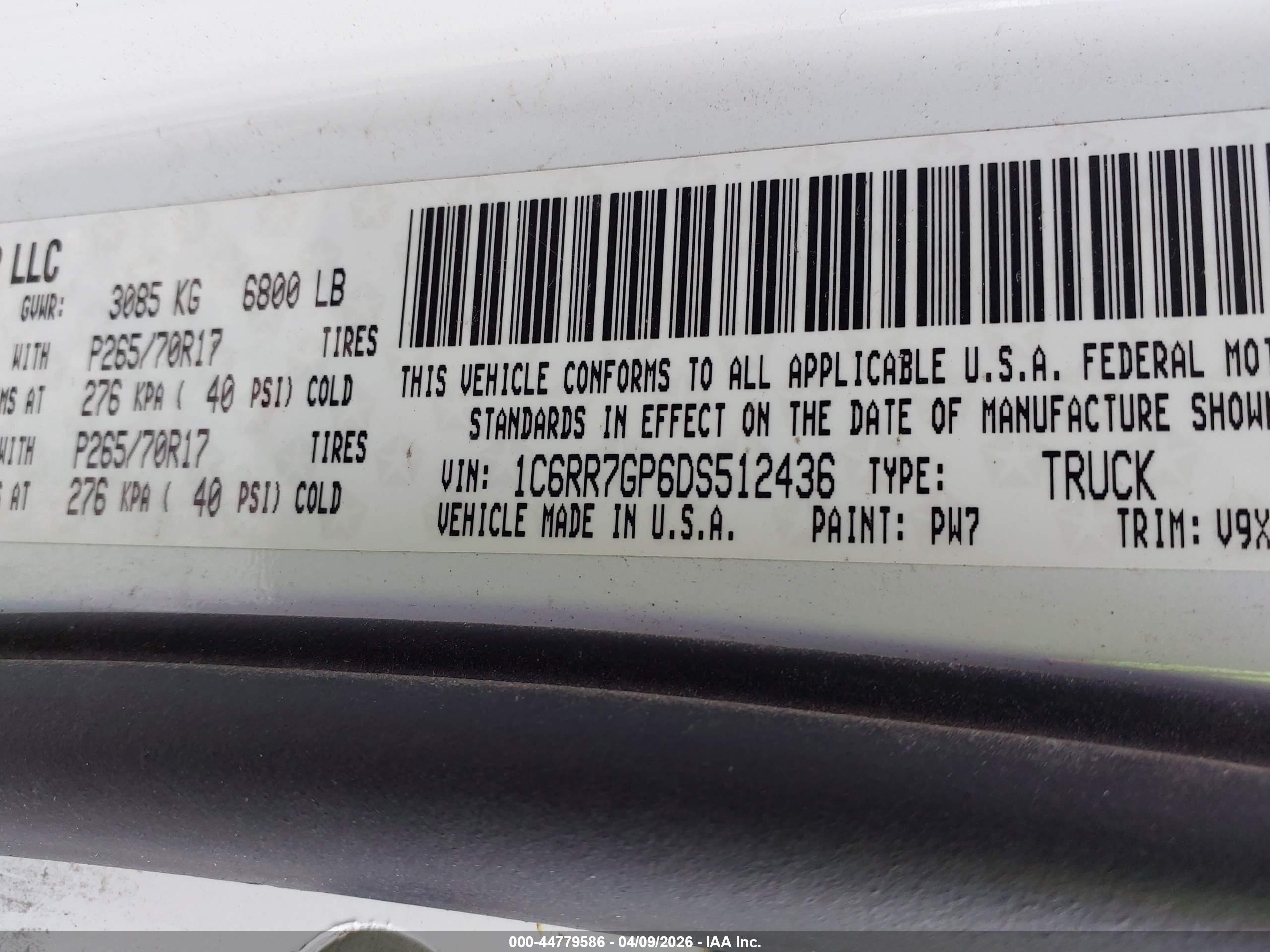 2013 Ram 1500 Slt White vin: 1C6RR7GP6DS512436