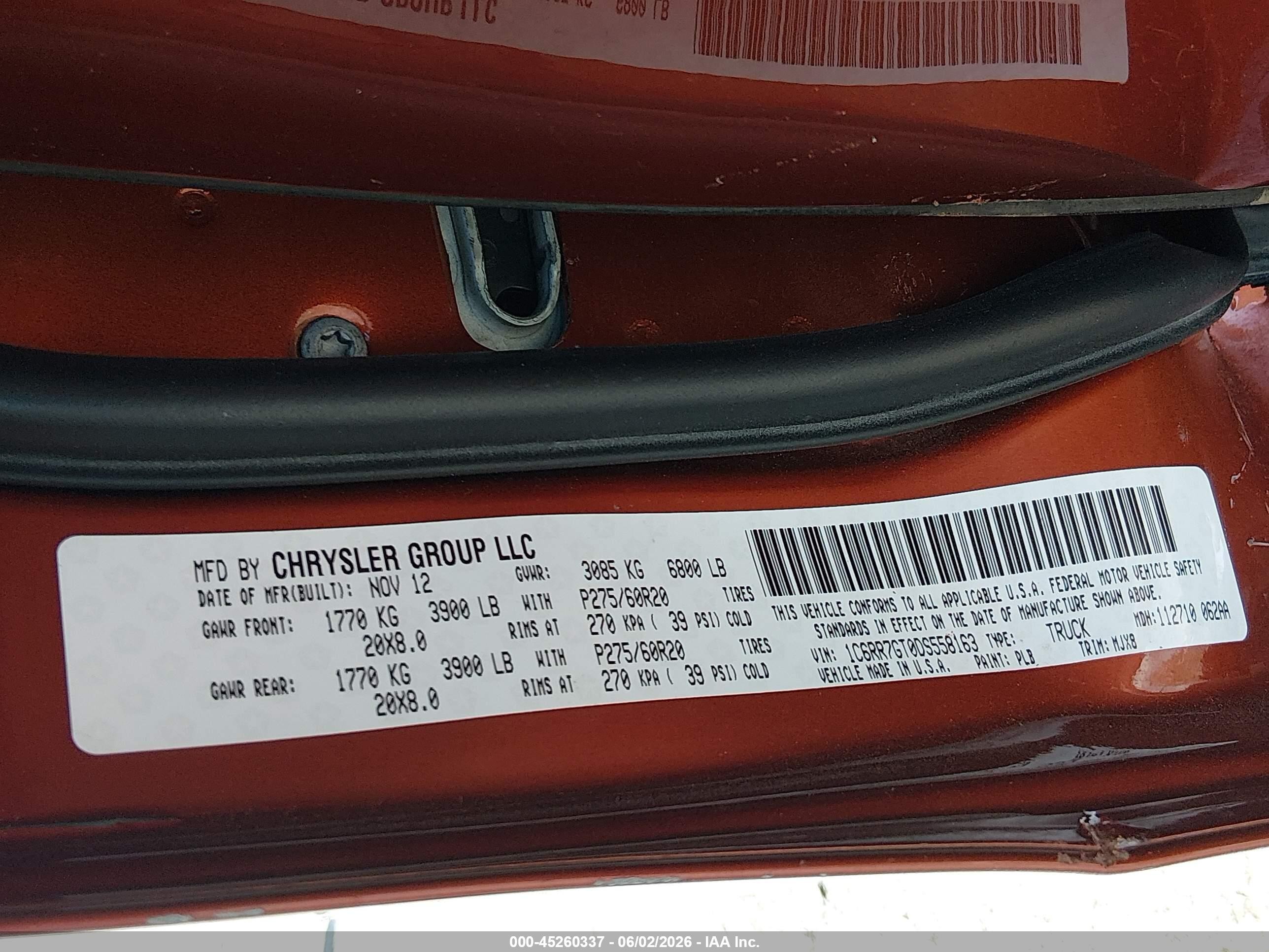 2013 Ram 1500 Big Horn Orange vin: 1C6RR7GT0DS558163