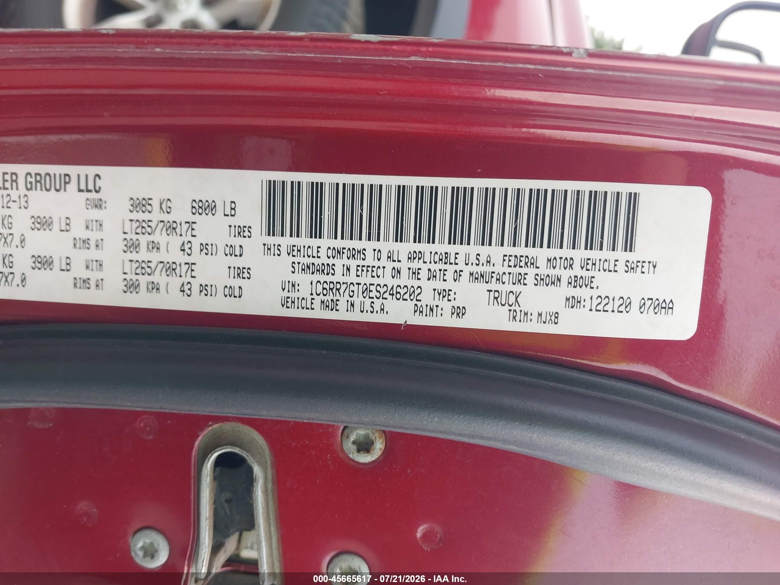 2014 Ram 1500 Outdoorsman vin: 1C6RR7GT0ES246202
