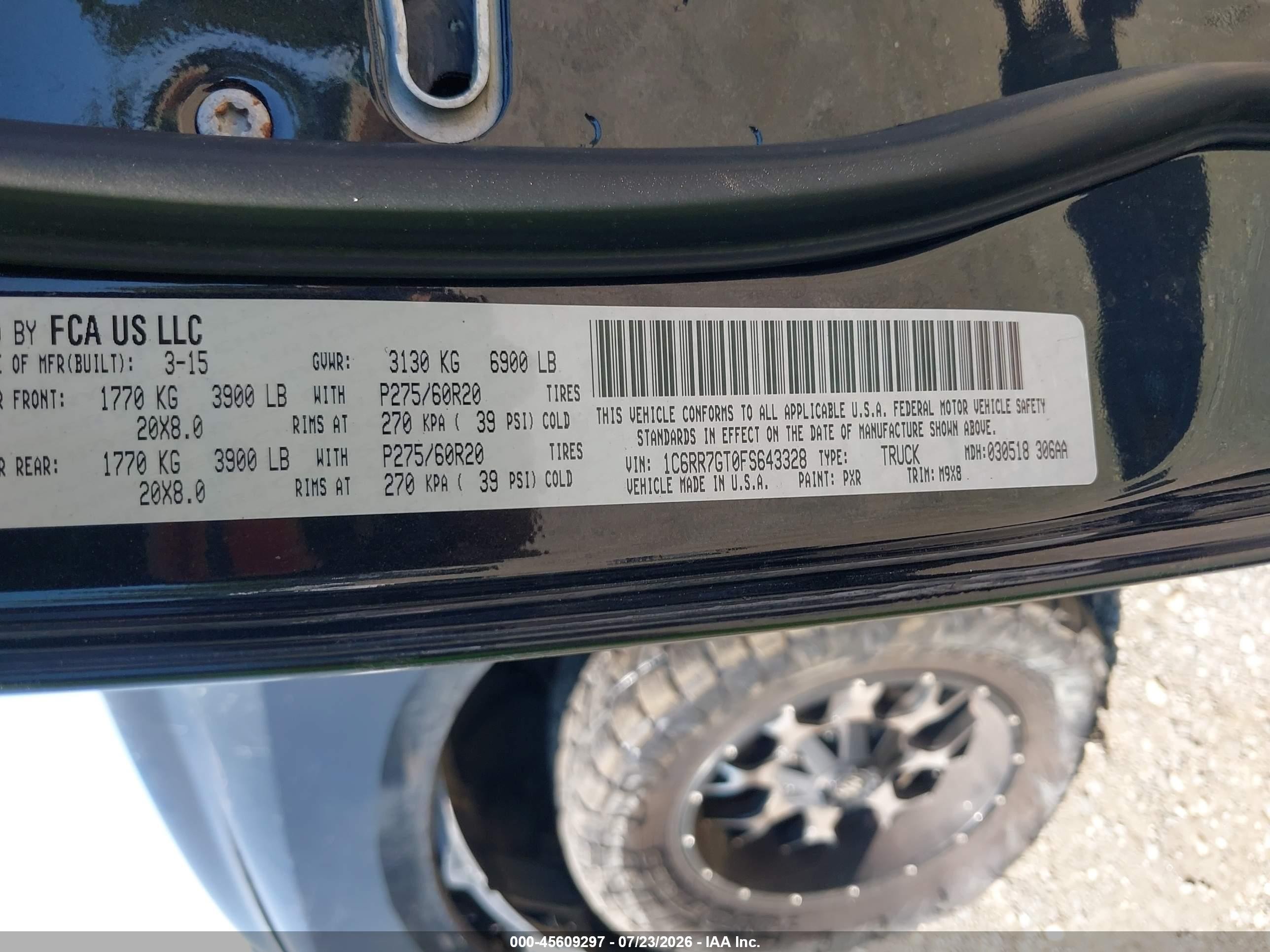 2015 Ram 1500 Big Horn Black vin: 1C6RR7GT0FS643328