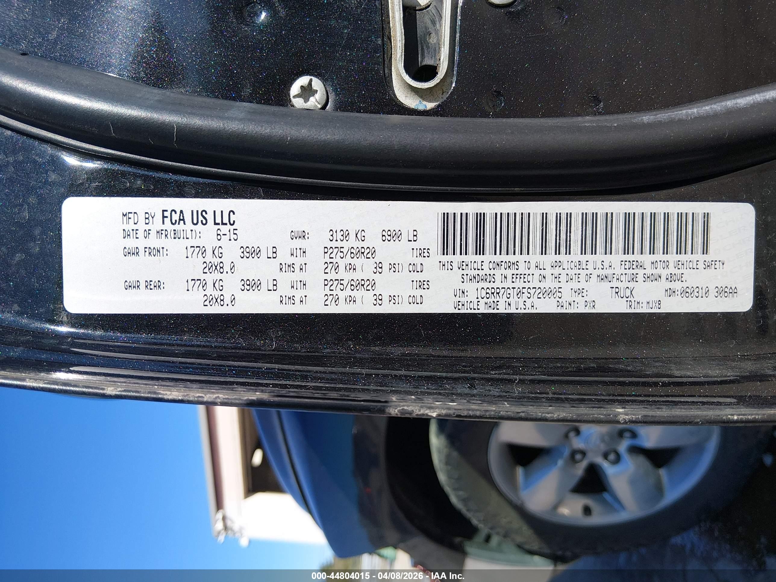 2015 Ram 1500 Big Horn Black vin: 1C6RR7GT0FS720005
