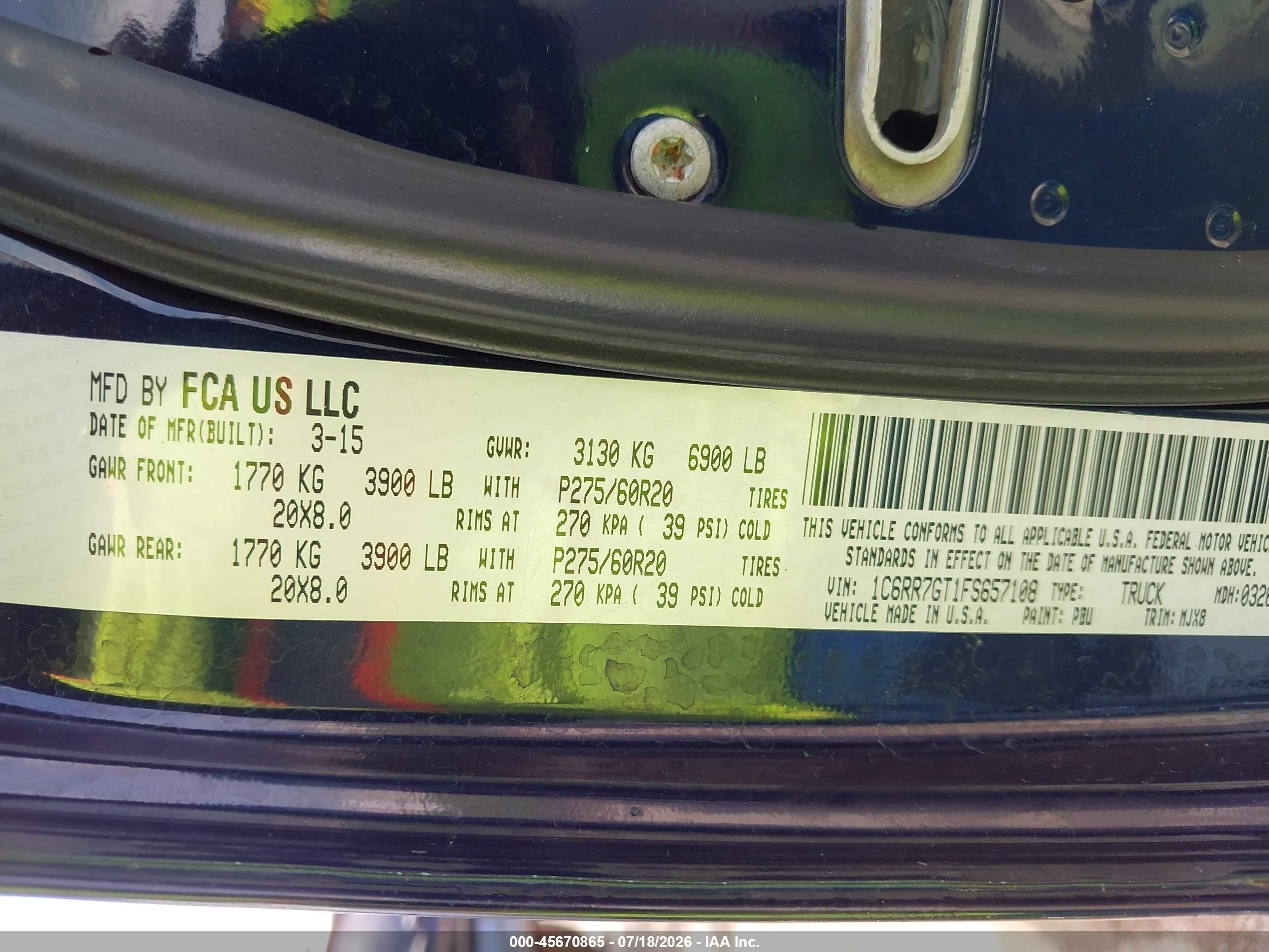 2015 Ram 1500 Outdoorsman Blue vin: 1C6RR7GT1FS657108