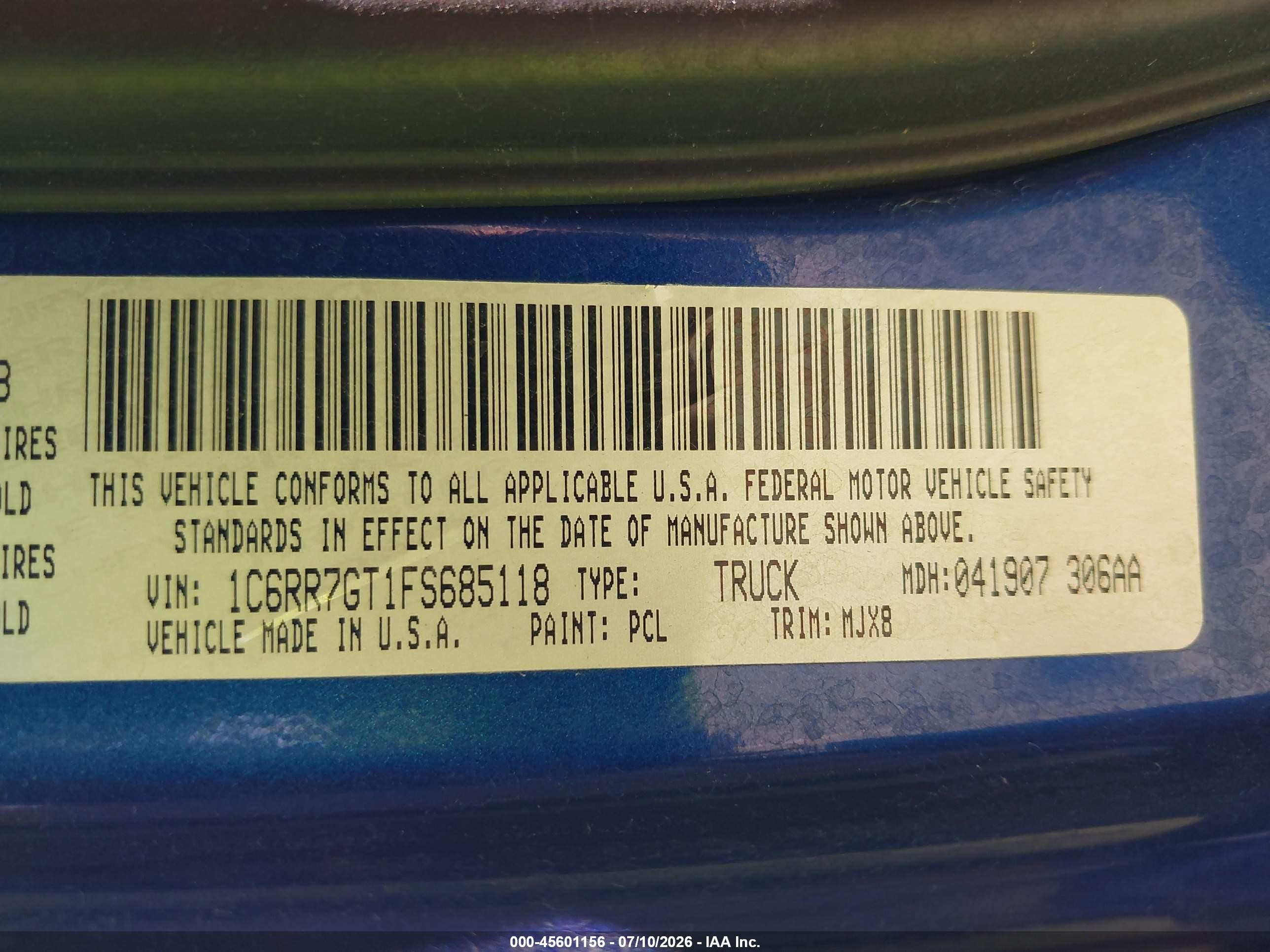 2015 Ram 1500 Big Horn Blue vin: 1C6RR7GT1FS685118