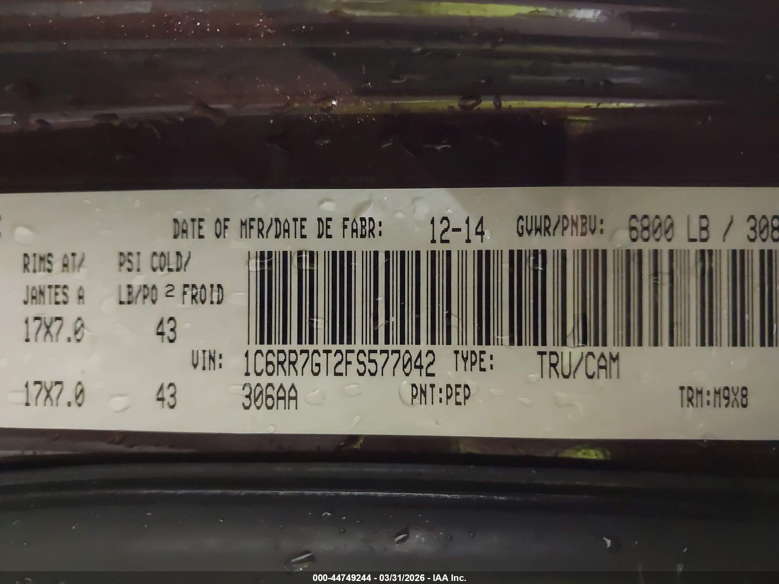 2015 Ram 1500 Slt Dark Brown vin: 1C6RR7GT2FS577042