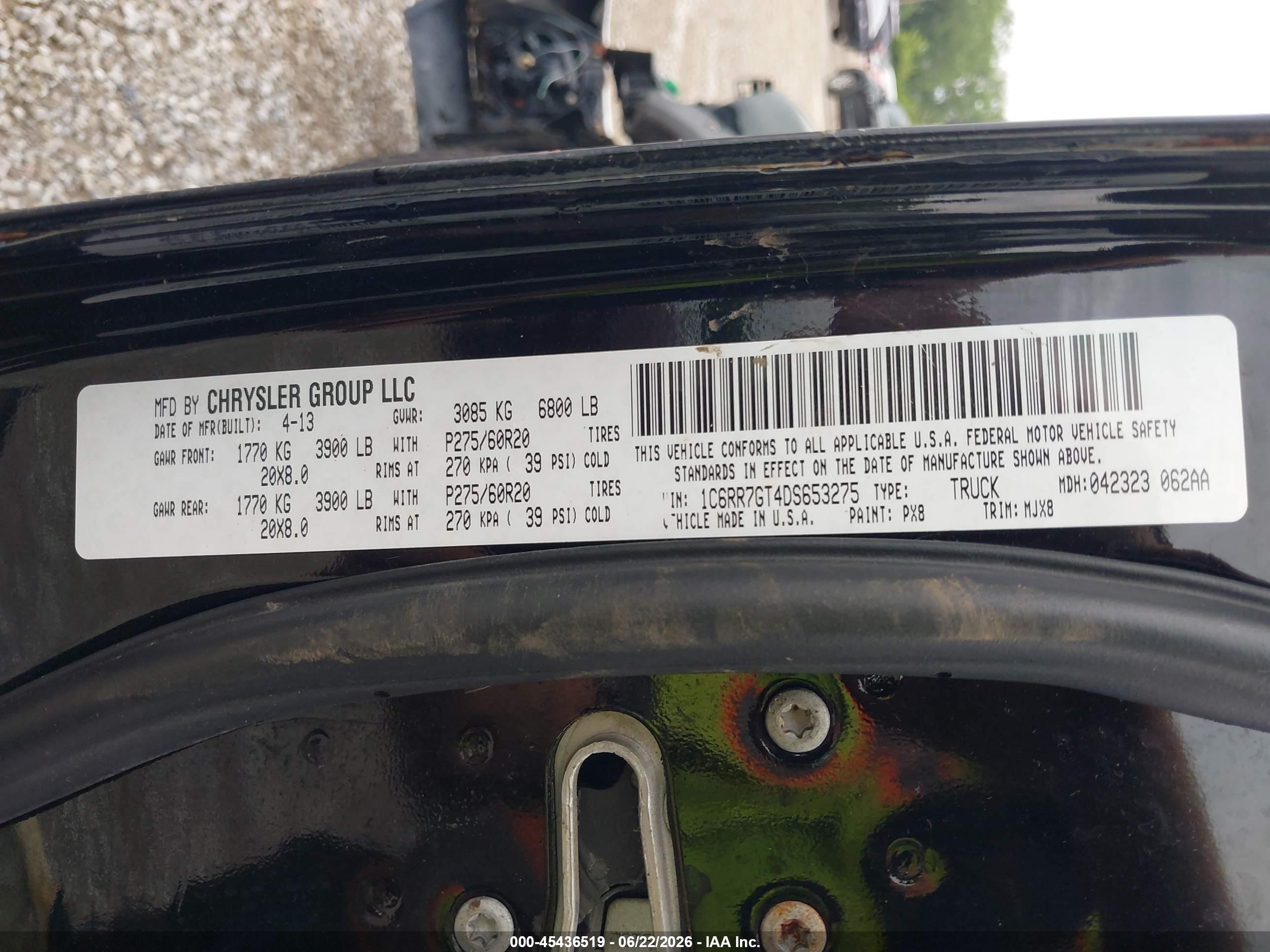 2013 Ram 1500 Big Horn Black vin: 1C6RR7GT4DS653275
