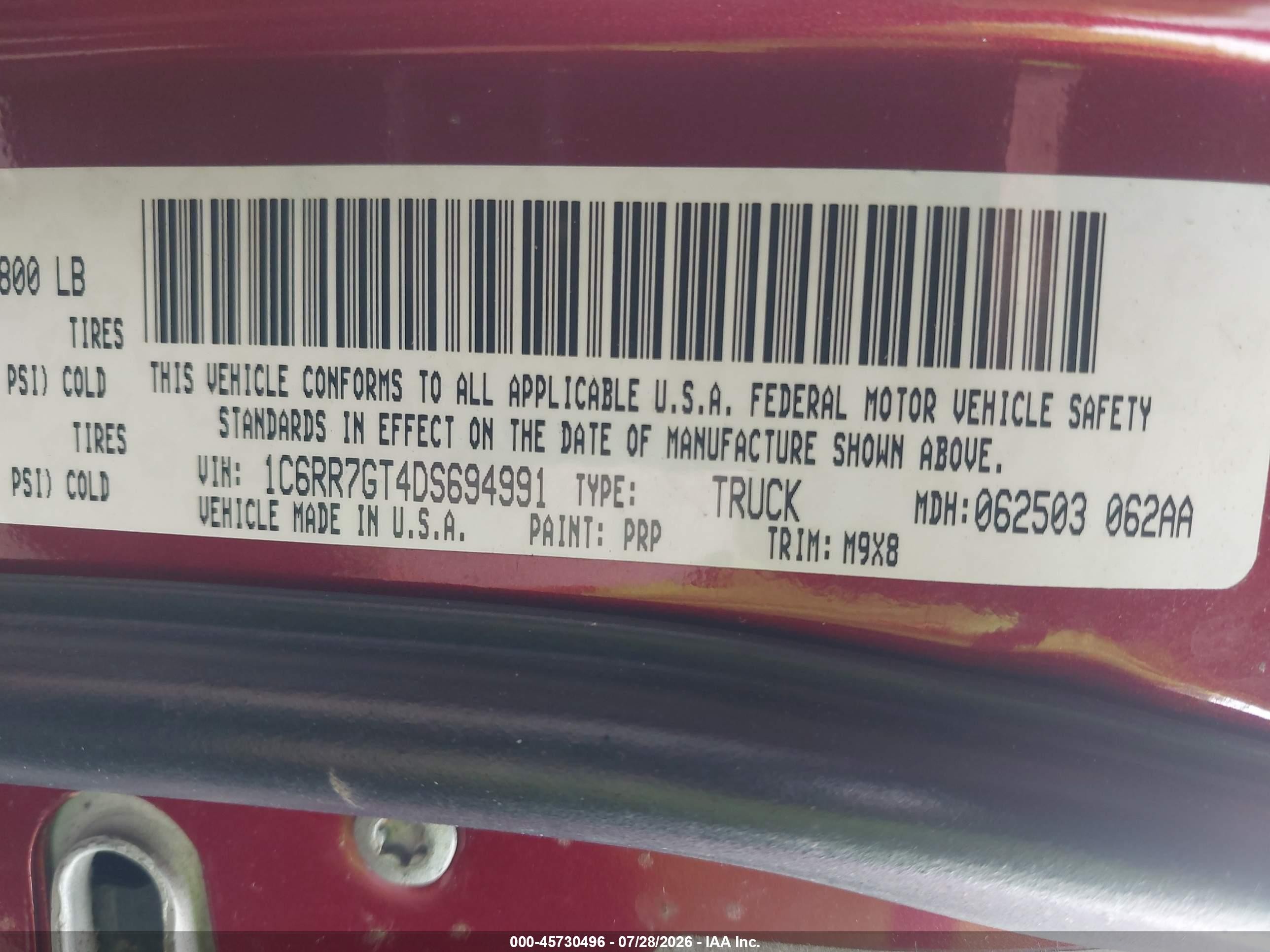 2013 Ram 1500   Red vin: 1C6RR7GT4DS694991