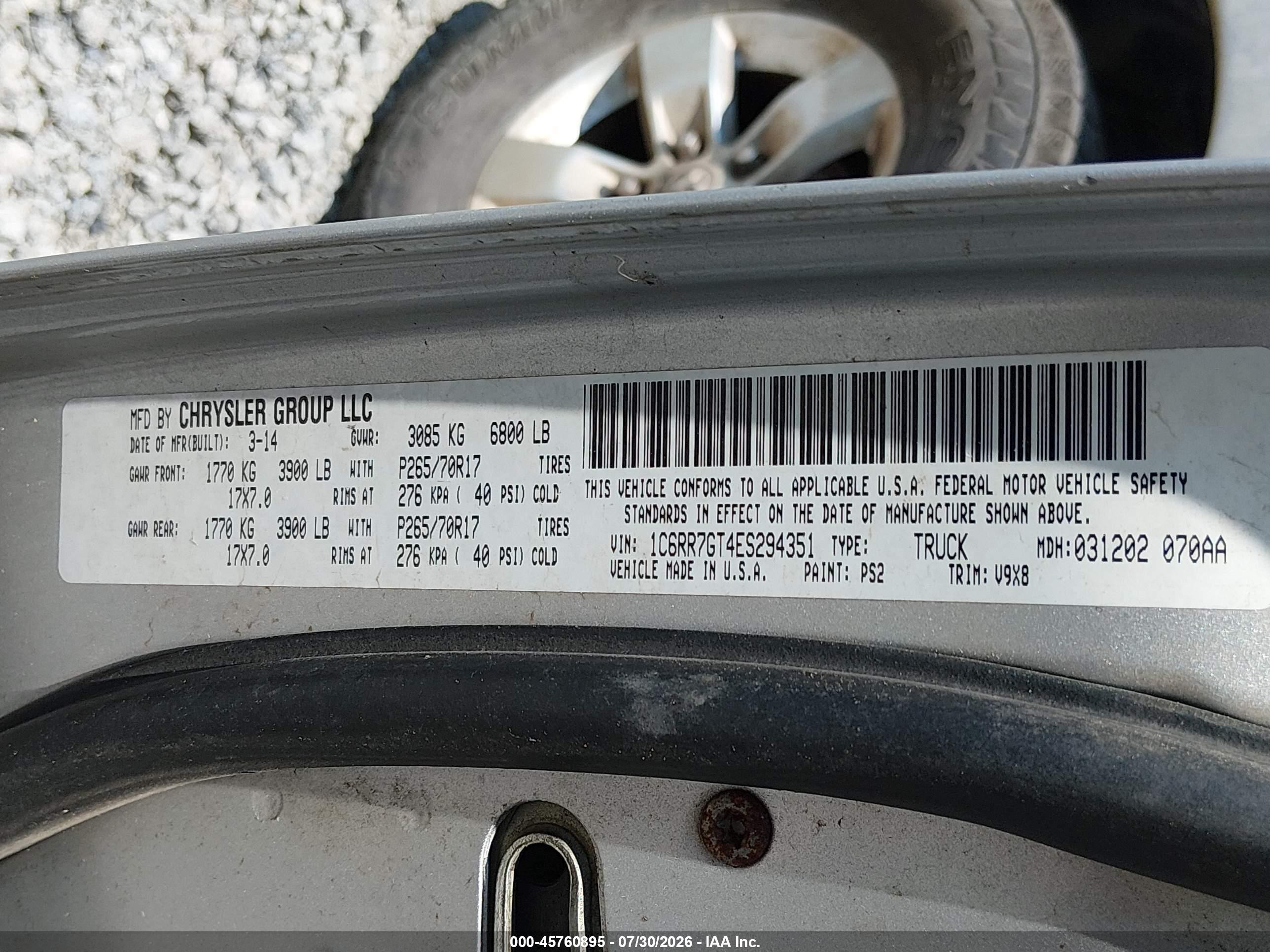 2014 Ram 1500 Slt Silver vin: 1C6RR7GT4ES294351