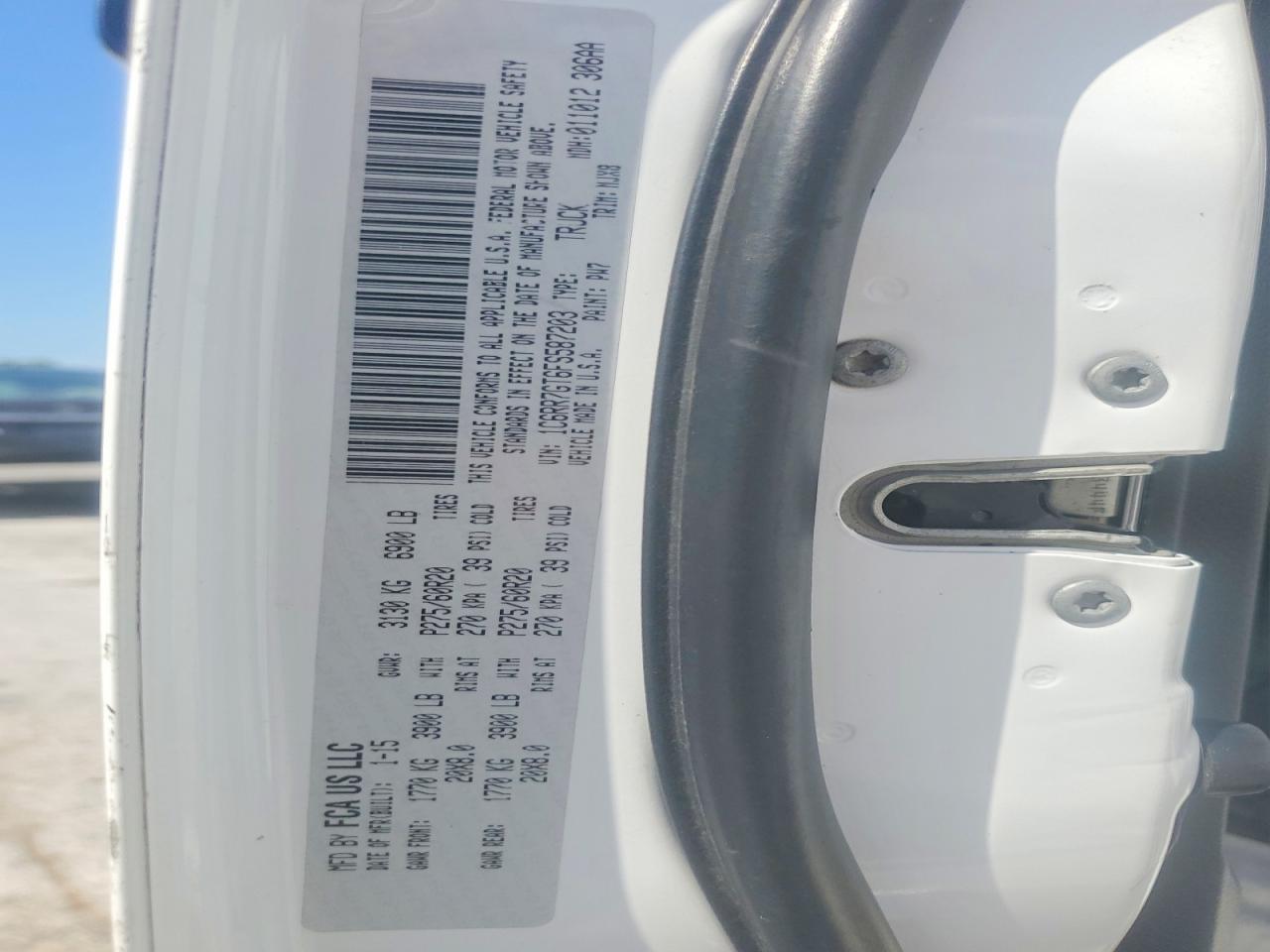 2015 Ram 1500 Slt White vin: 1C6RR7GT6FS587203