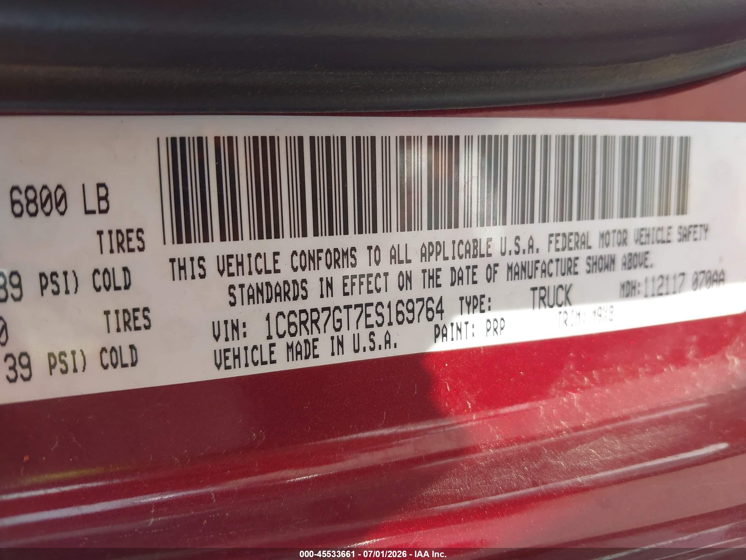 2014 Ram 1500 Big Horn Red vin: 1C6RR7GT7ES169764