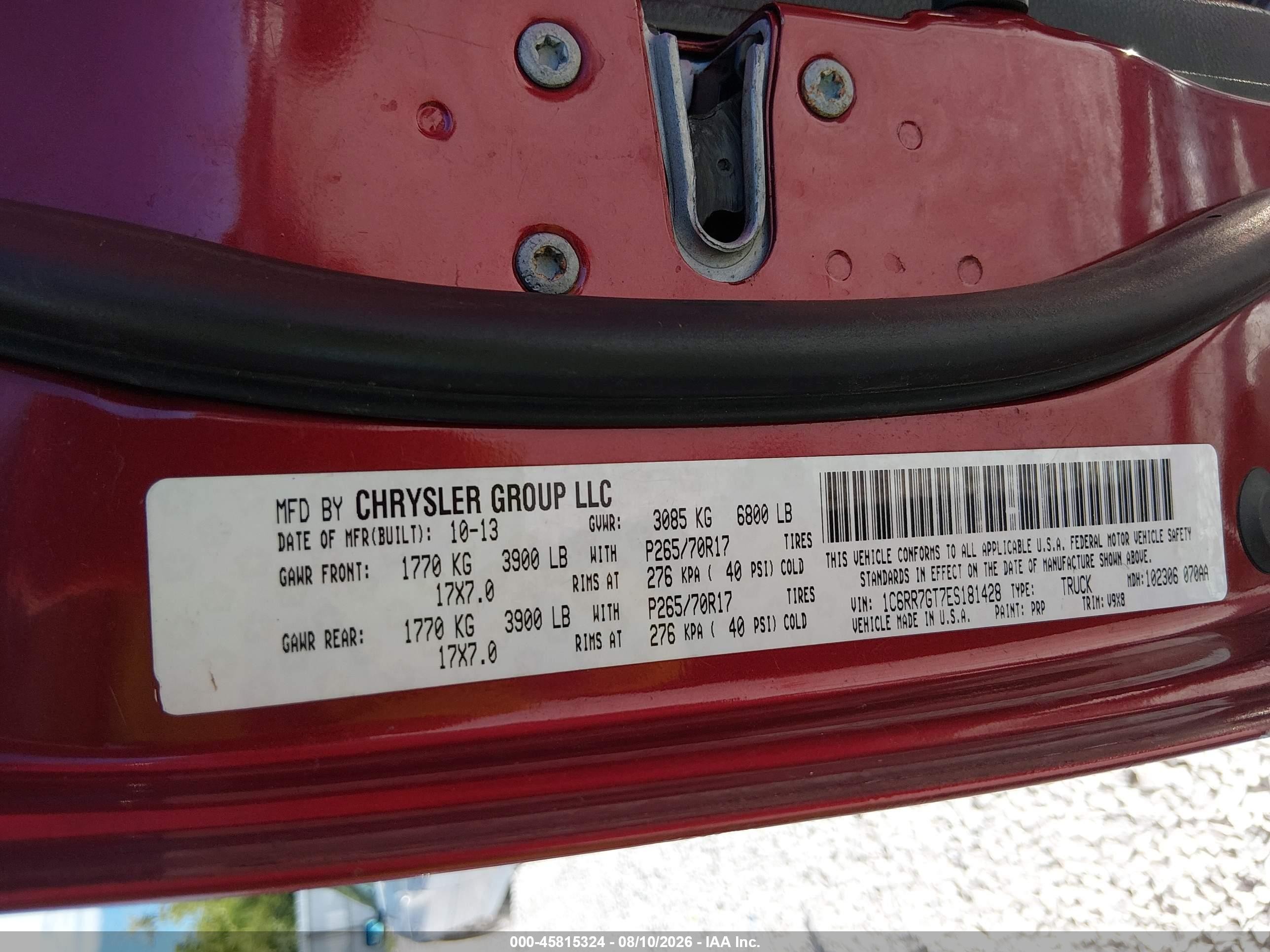 2014 Ram 1500 Slt Red vin: 1C6RR7GT7ES181428