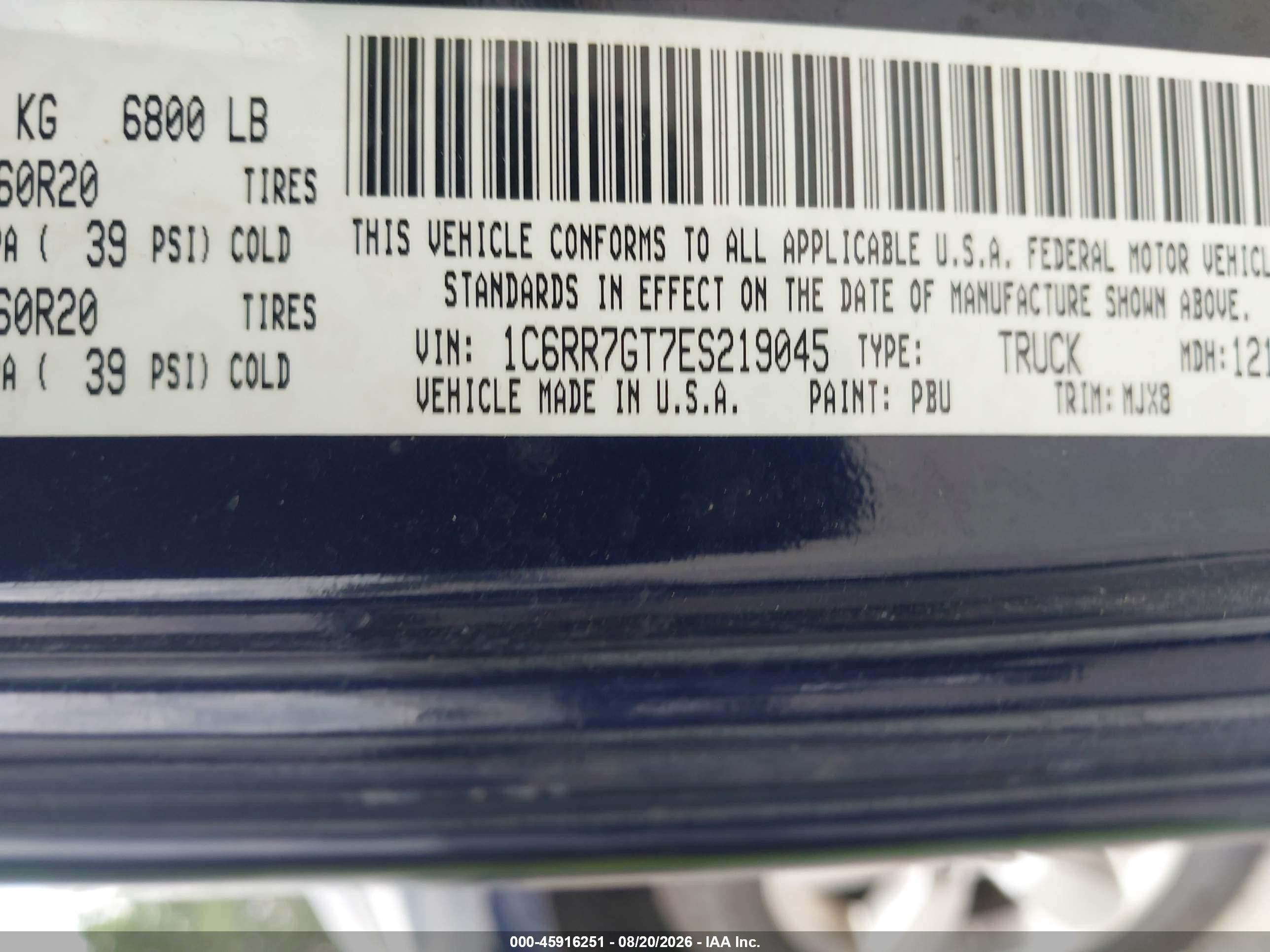 2014 Ram 1500 Big Horn Blue vin: 1C6RR7GT7ES219045