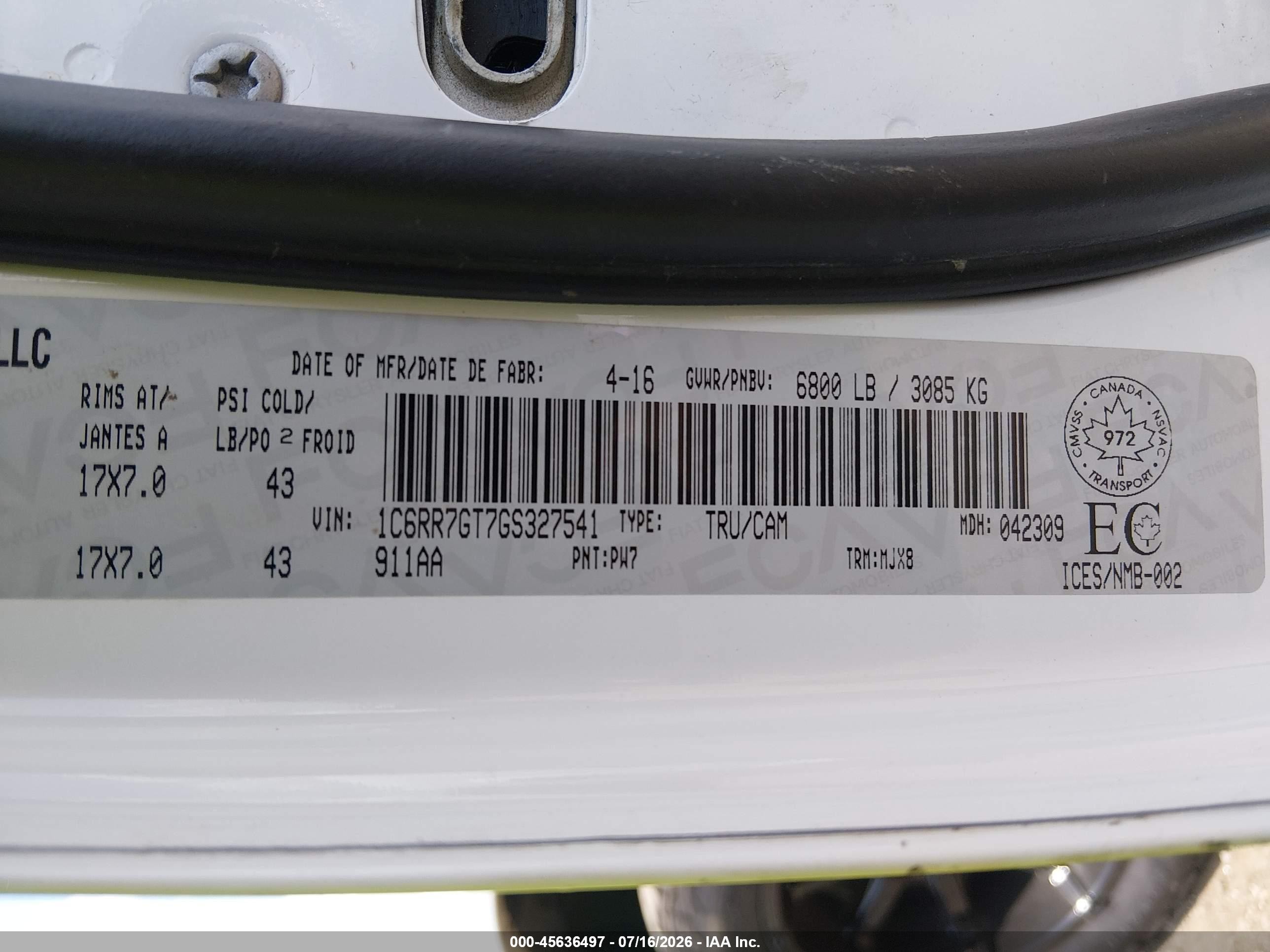 2016 Ram 1500 Slt Белый vin: 1C6RR7GT7GS327541