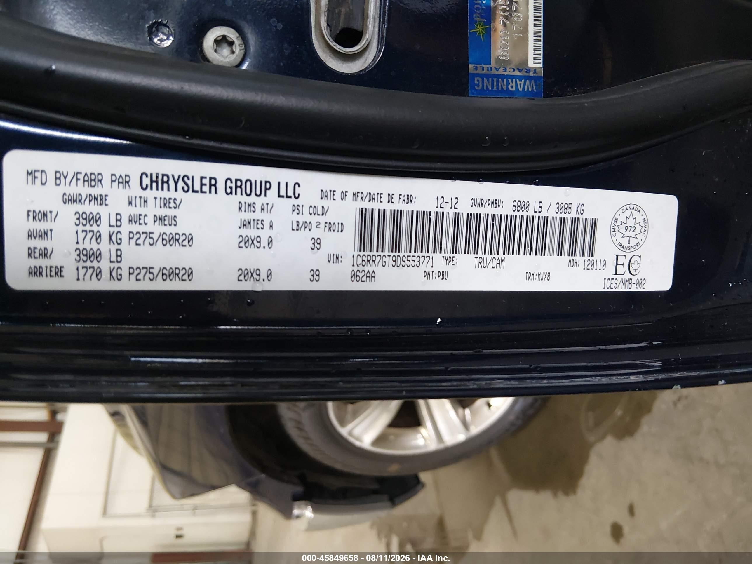 2013 Ram 1500 Slt Blue vin: 1C6RR7GT9DS553771