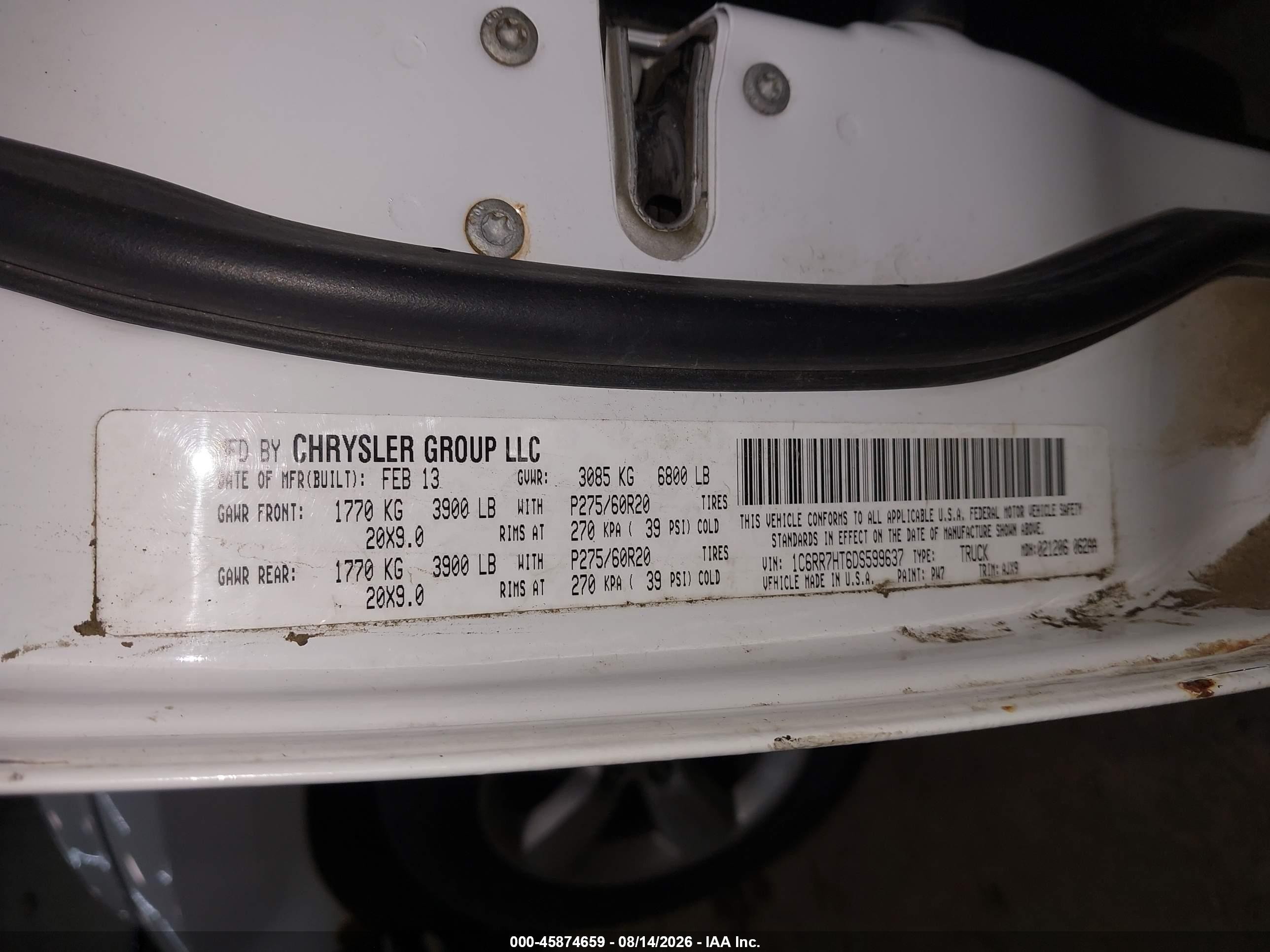 2013 Ram 1500 Sport White vin: 1C6RR7HT6DS599637