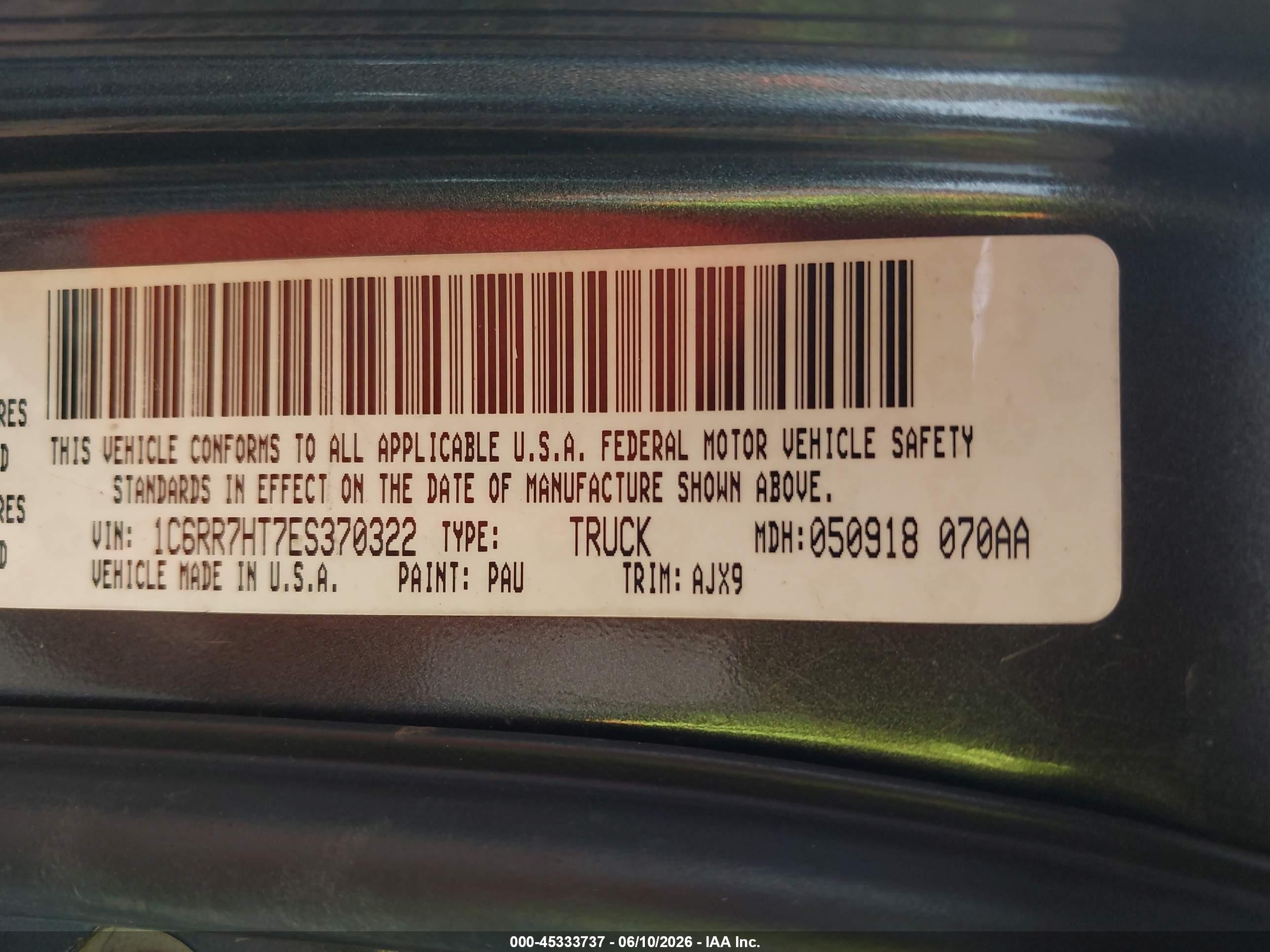 2014 Ram 1500 Sport Gray vin: 1C6RR7HT7ES370322