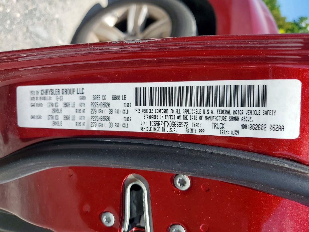 2013 Ram 1500 Sport Red vin: 1C6RR7HTXDS668572