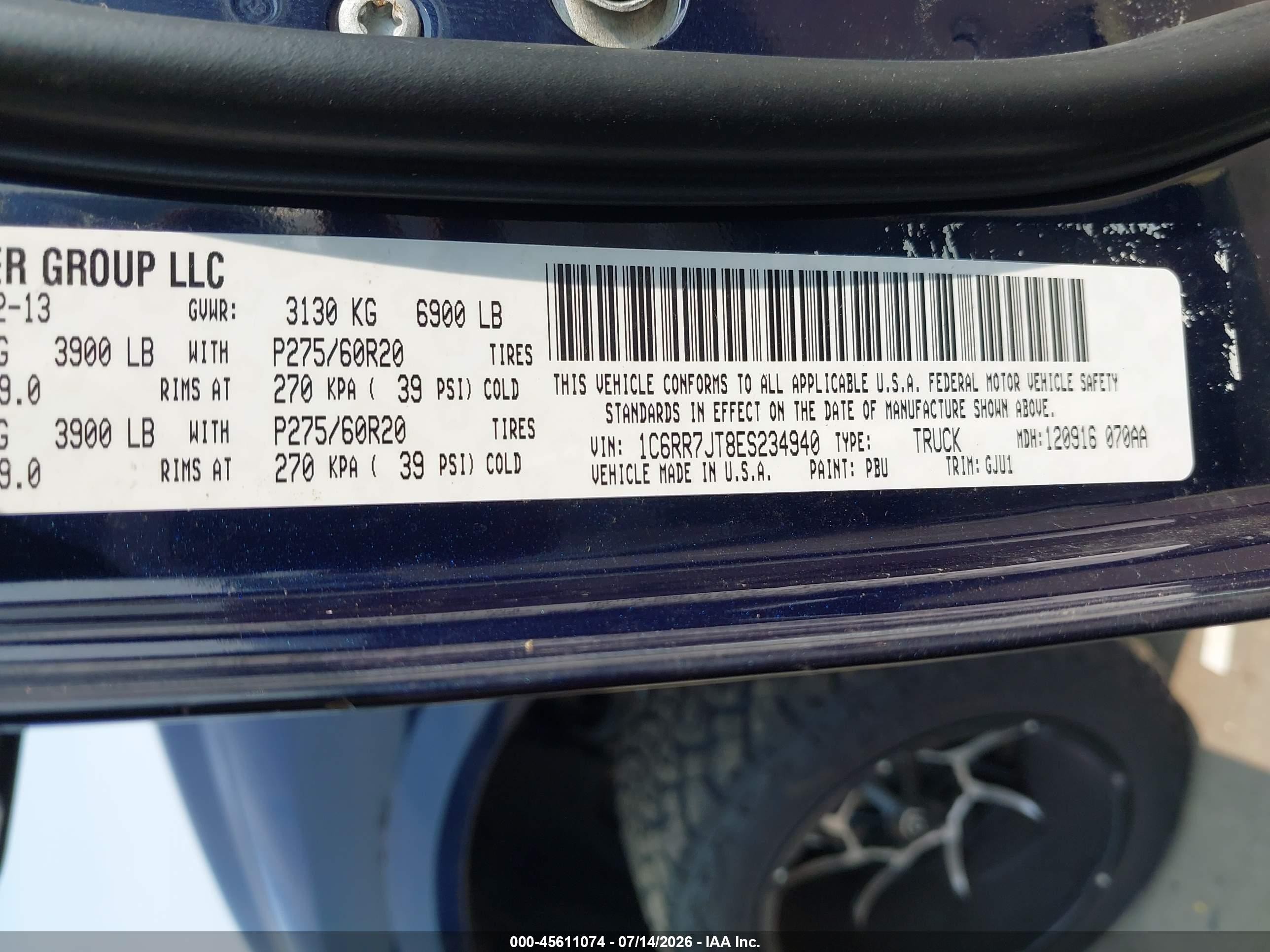 2014 Ram 1500 Laramie Dark Blue vin: 1C6RR7JT8ES234940