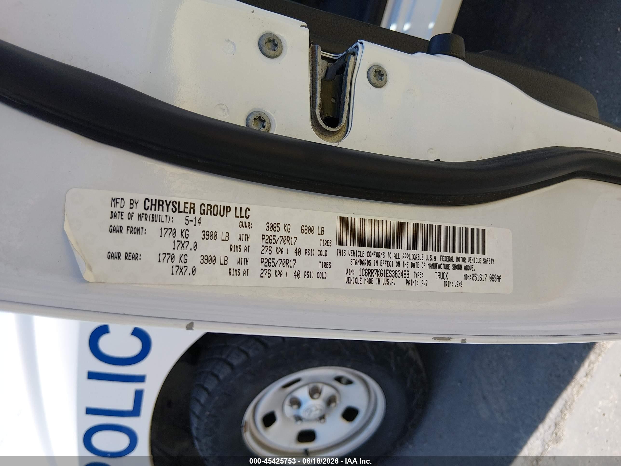 2014 Ram 1500   White vin: 1C6RR7KG1ES363488