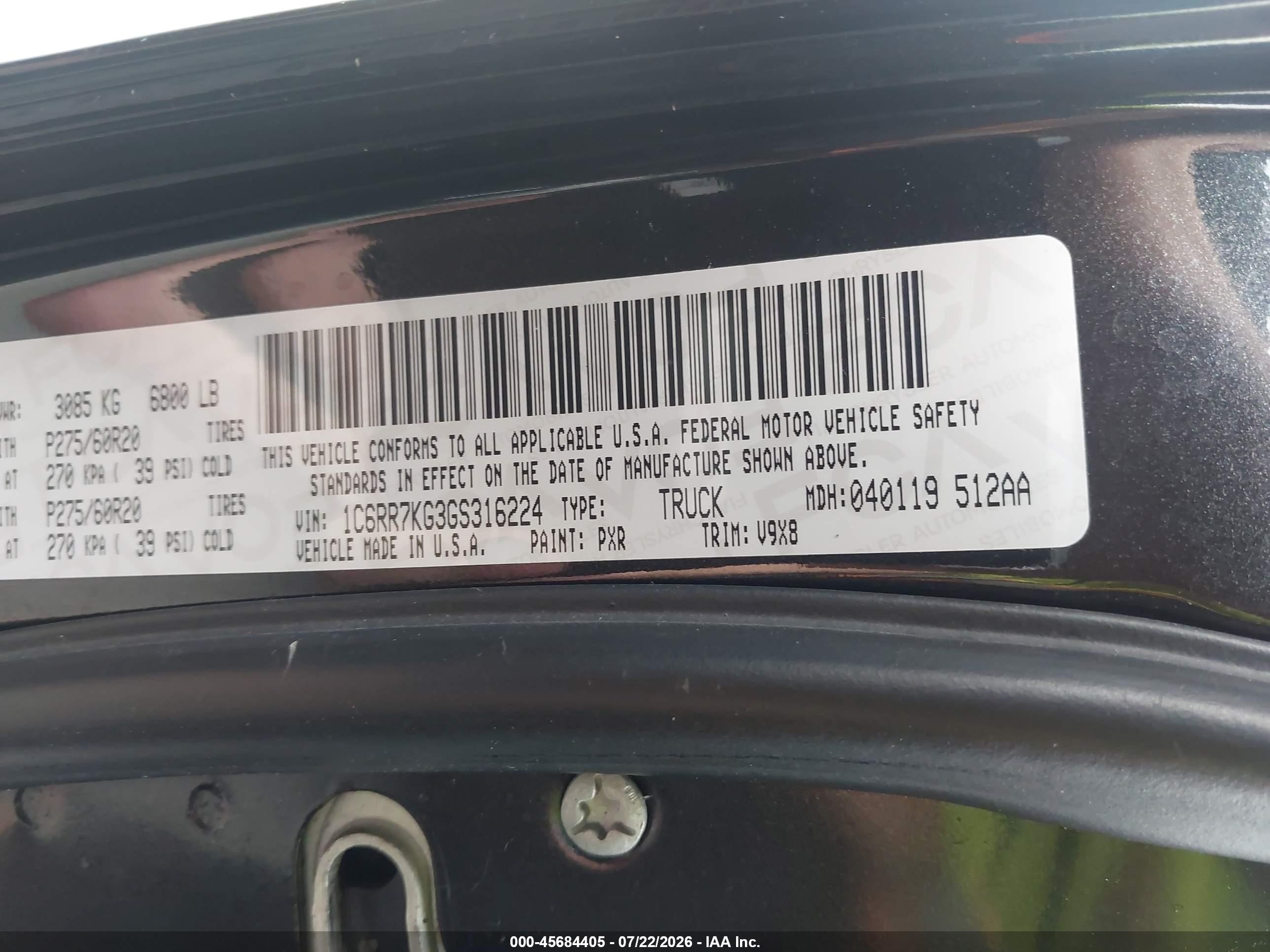 2016 Ram 1500 St Black vin: 1C6RR7KG3GS316224