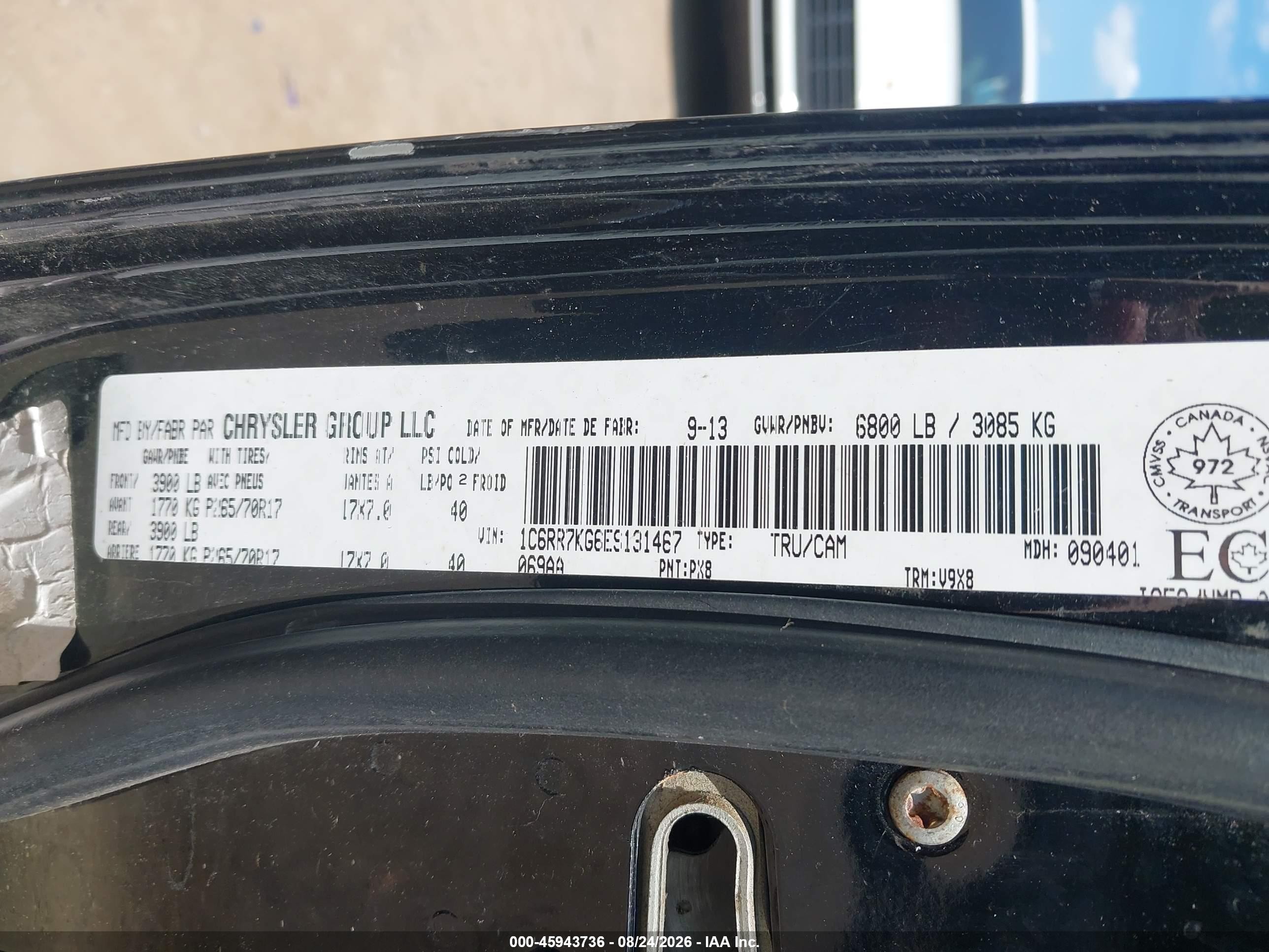 2014 Ram 1500 St Черный vin: 1C6RR7KG6ES131467
