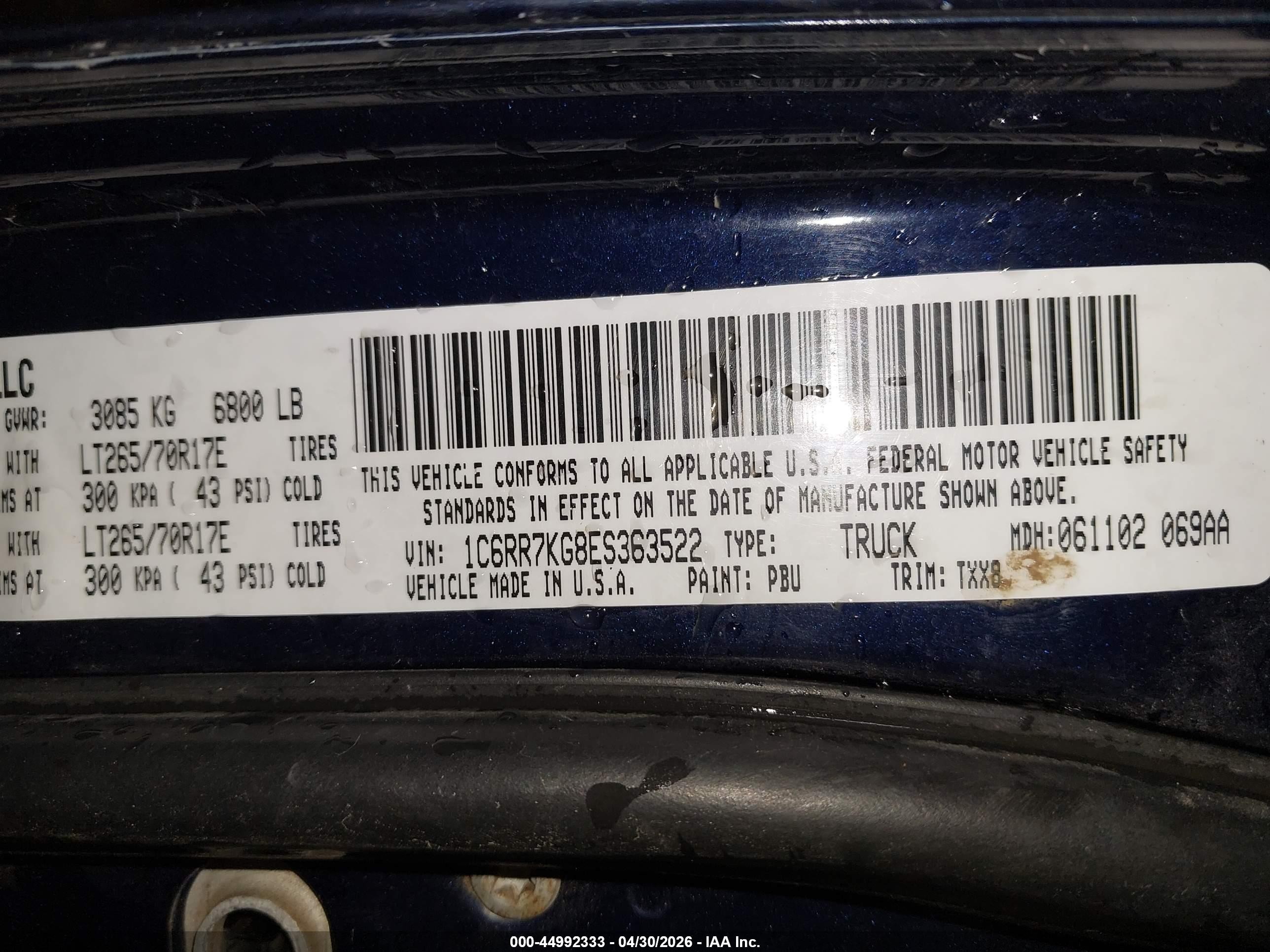 2014 Ram 1500 Tradesman Blue vin: 1C6RR7KG8ES363522