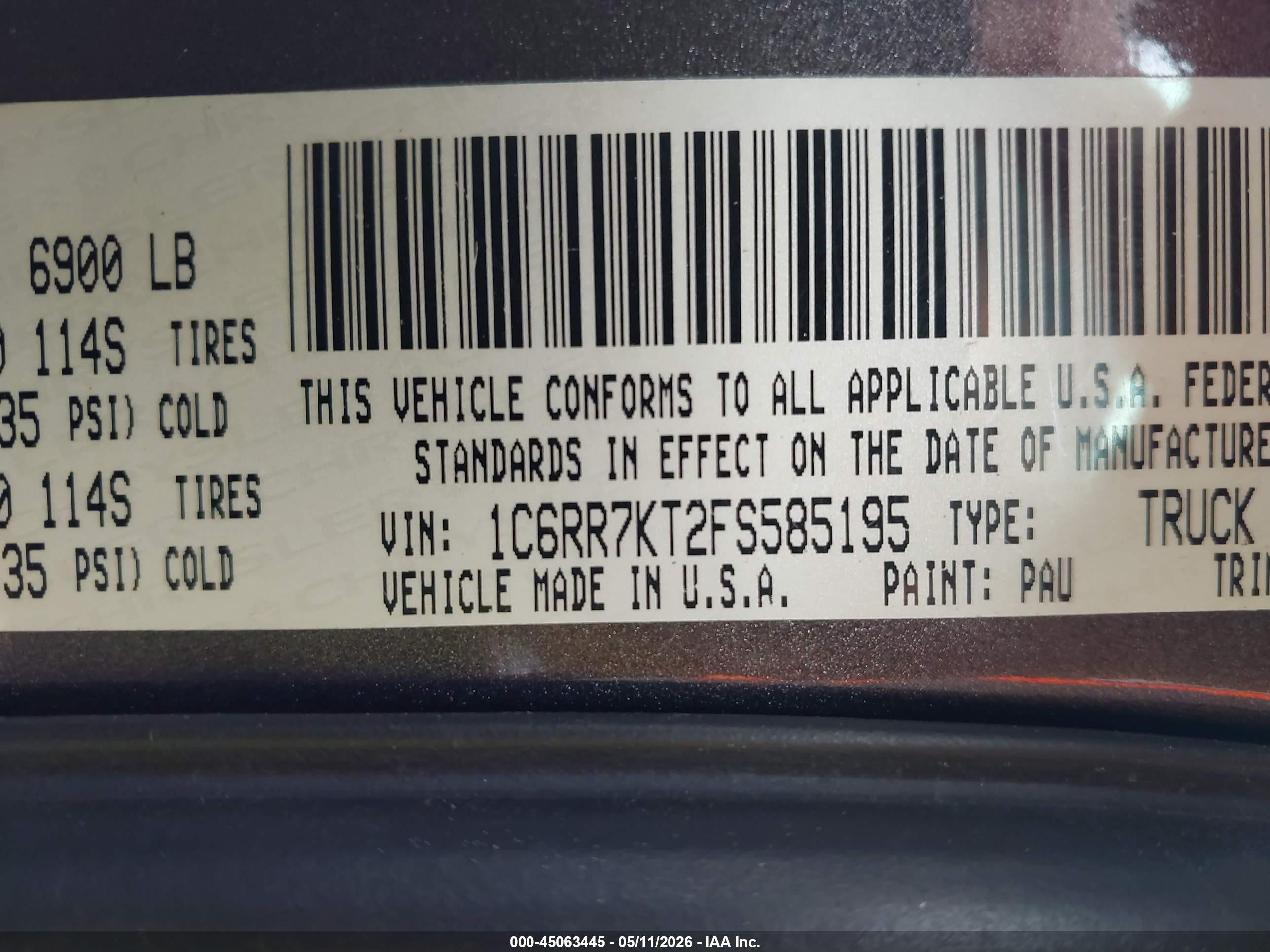 2015 Ram 1500 Express Gray vin: 1C6RR7KT2FS585195