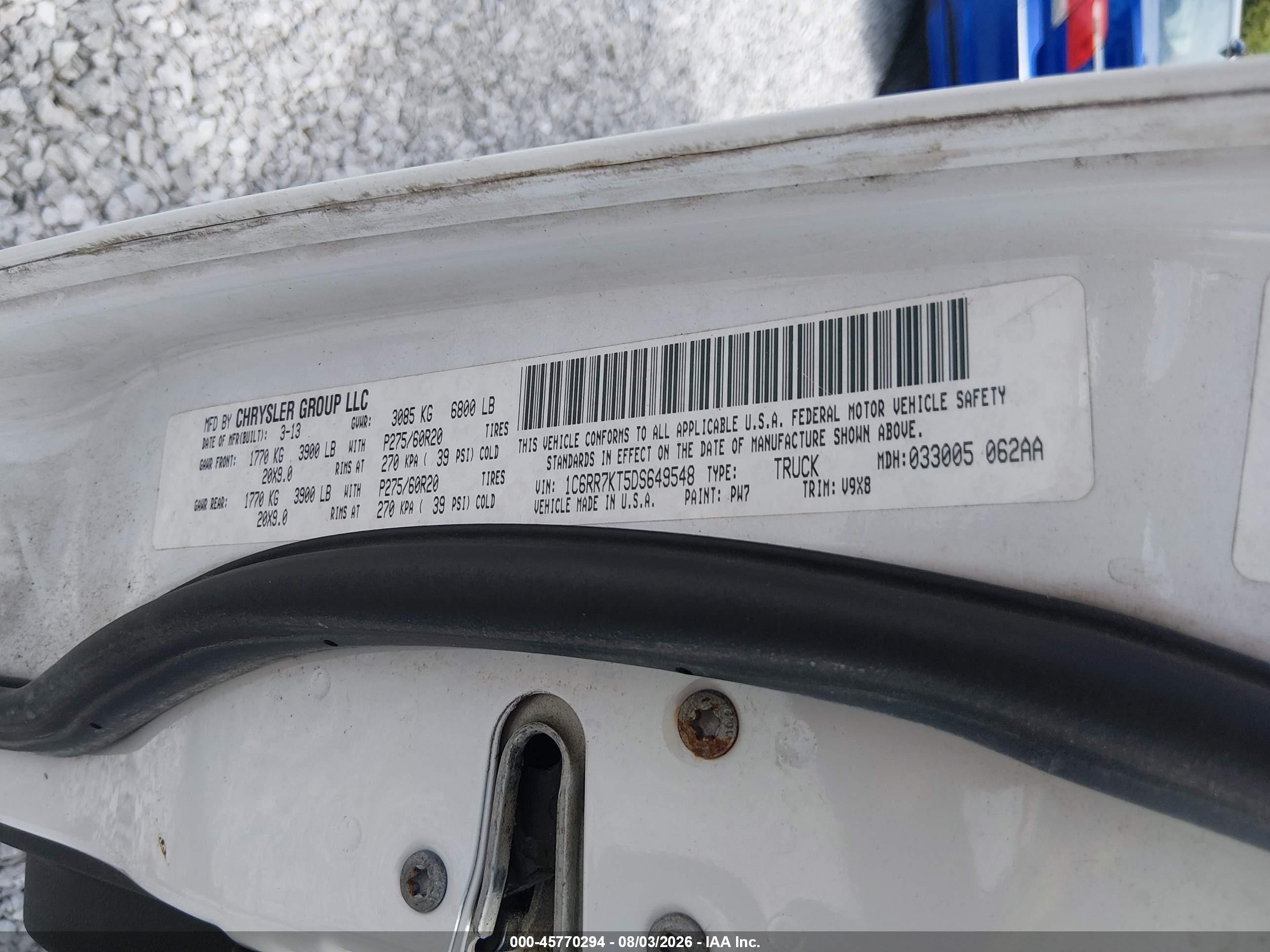2013 Ram 1500 Express White vin: 1C6RR7KT5DS649548