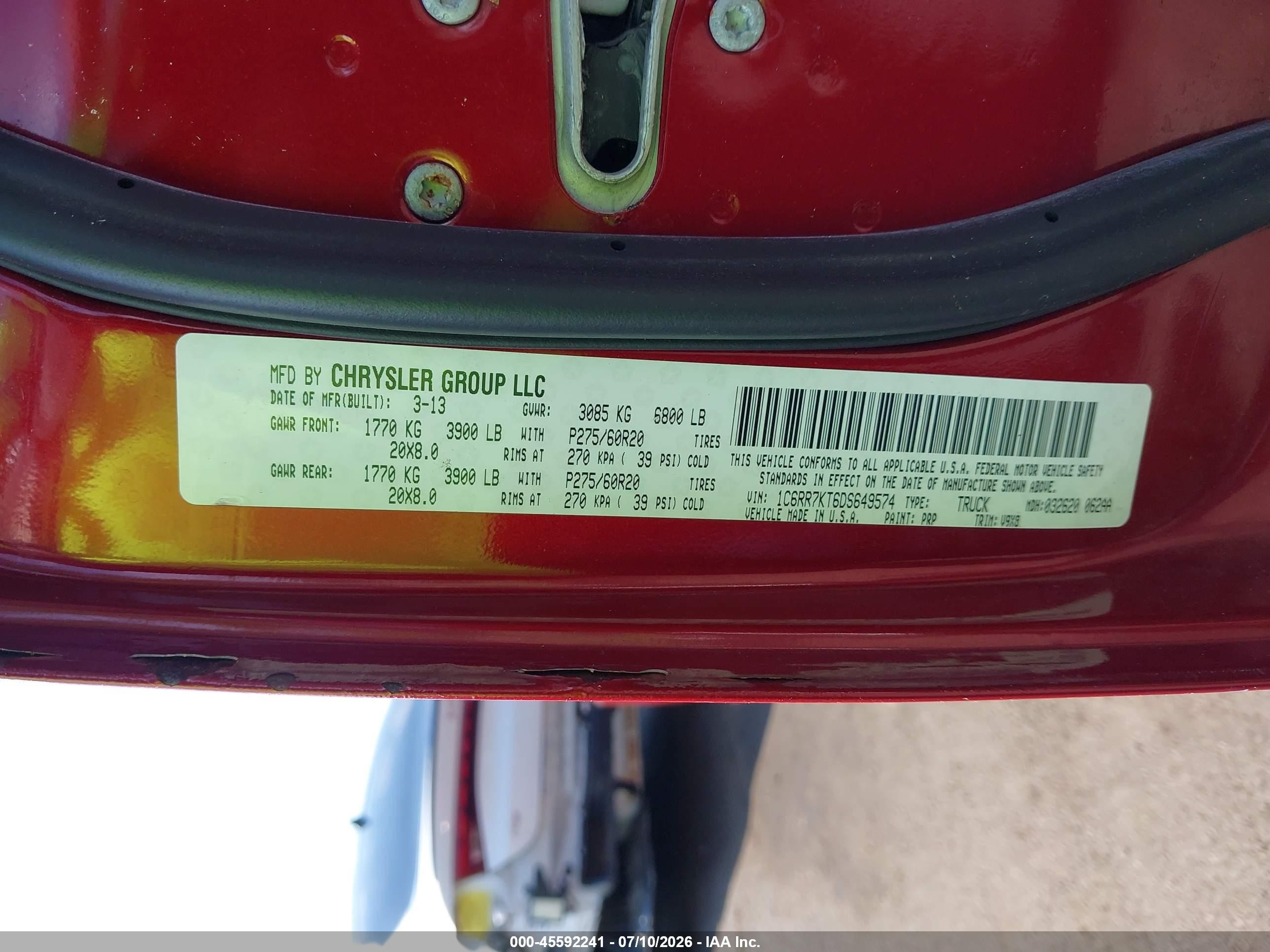 2013 Ram 1500 Express Red vin: 1C6RR7KT6DS649574