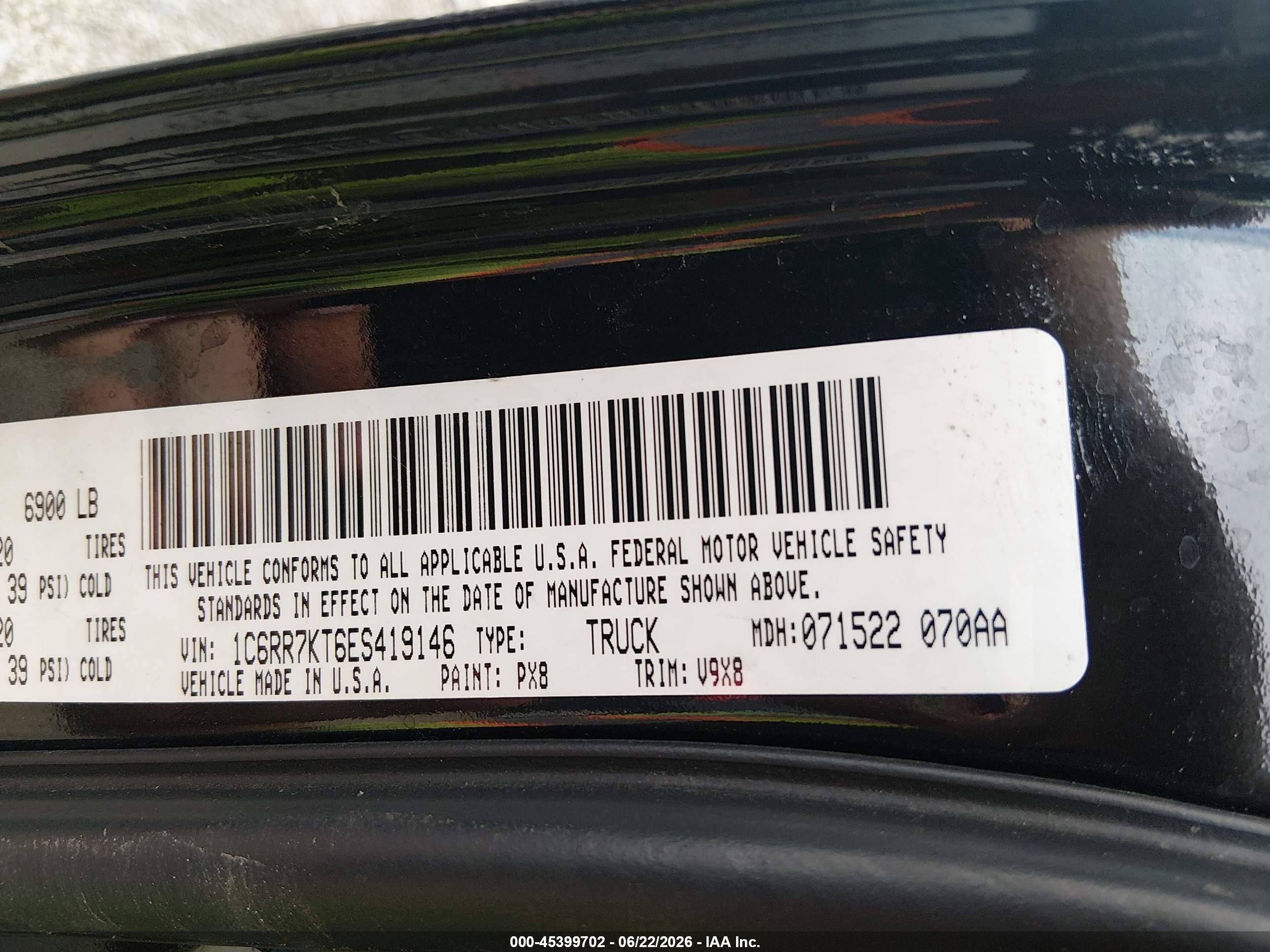 2014 Ram 1500 Express Black vin: 1C6RR7KT6ES419146