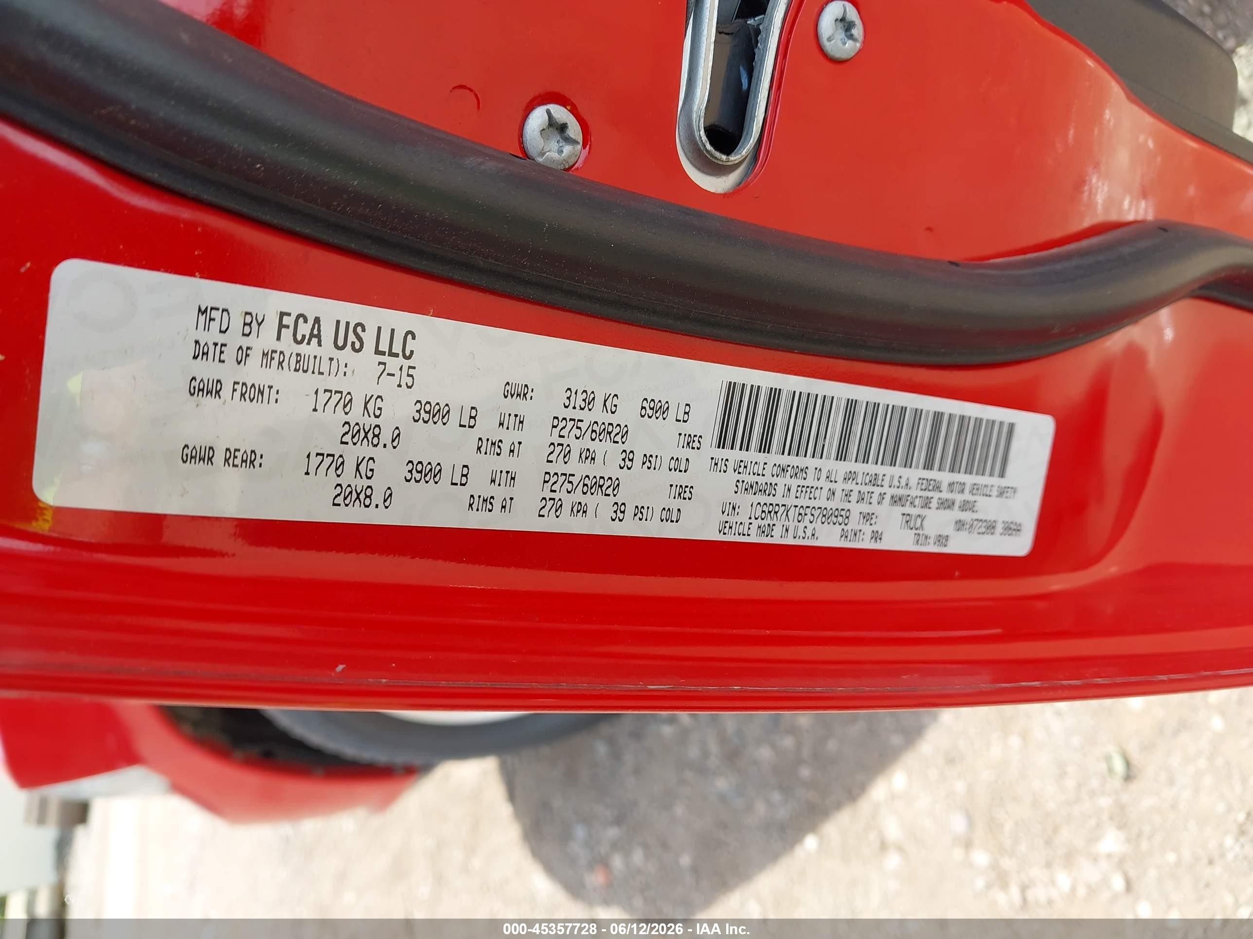 2015 Ram 1500 Express Red vin: 1C6RR7KT6FS780958