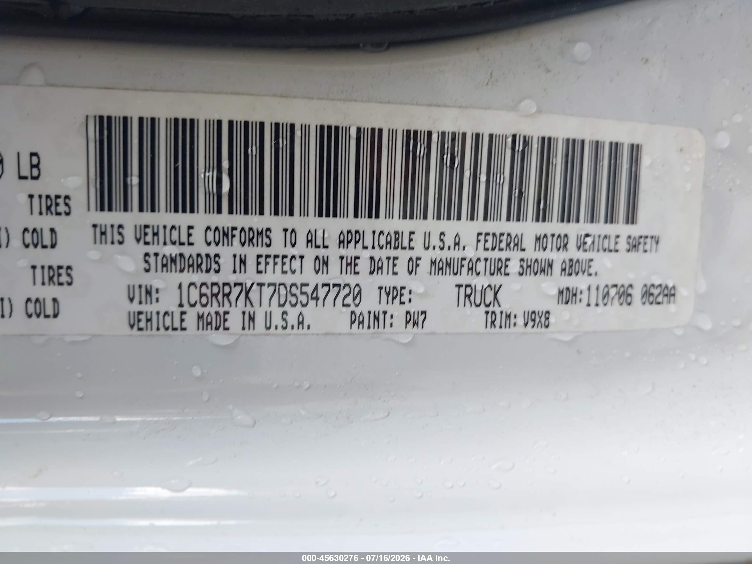 2013 Ram 1500 Tradesman White vin: 1C6RR7KT7DS547720