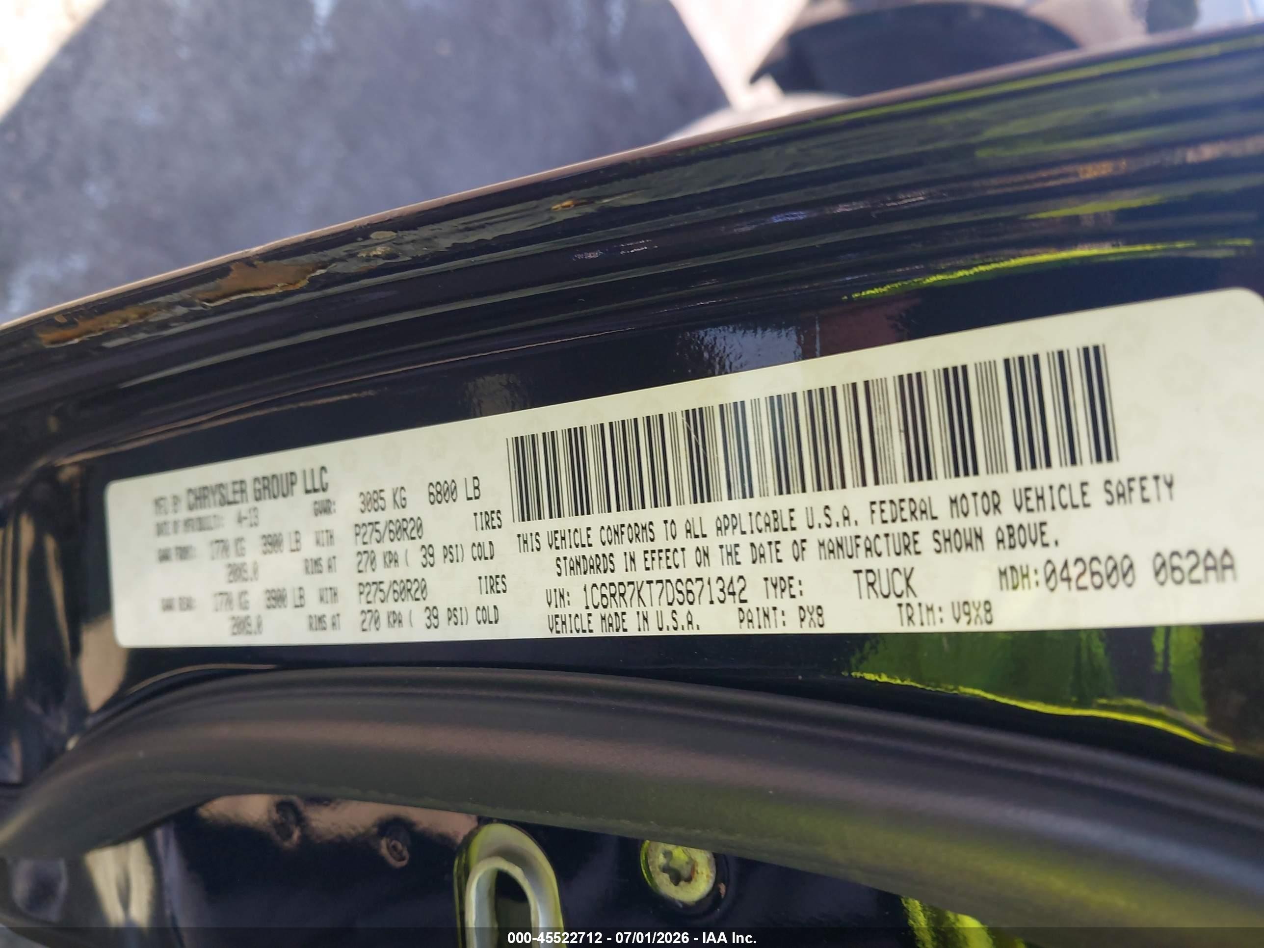 2013 Ram 1500 Express Black vin: 1C6RR7KT7DS671342