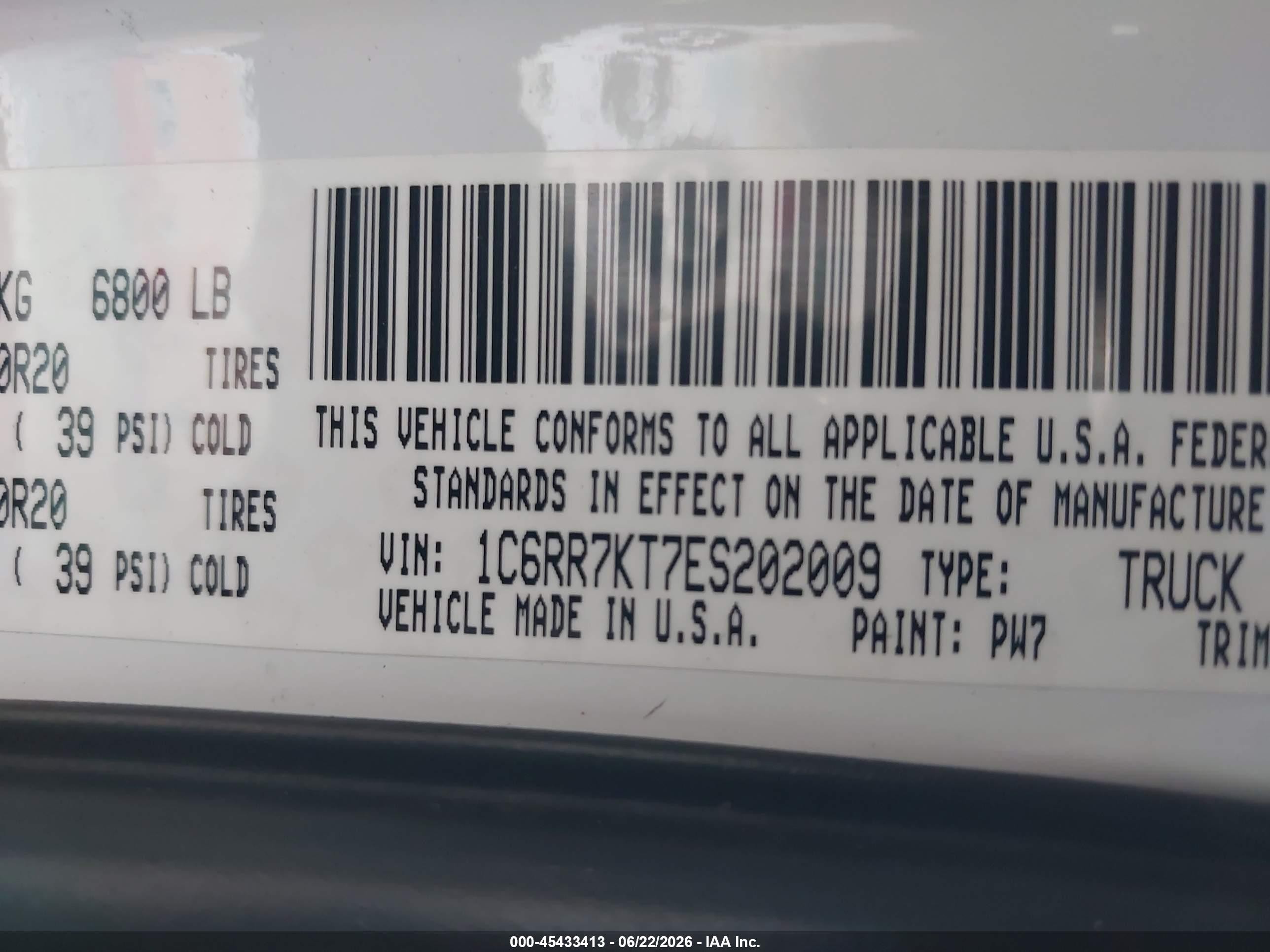 2014 Ram 1500 Express White vin: 1C6RR7KT7ES202009