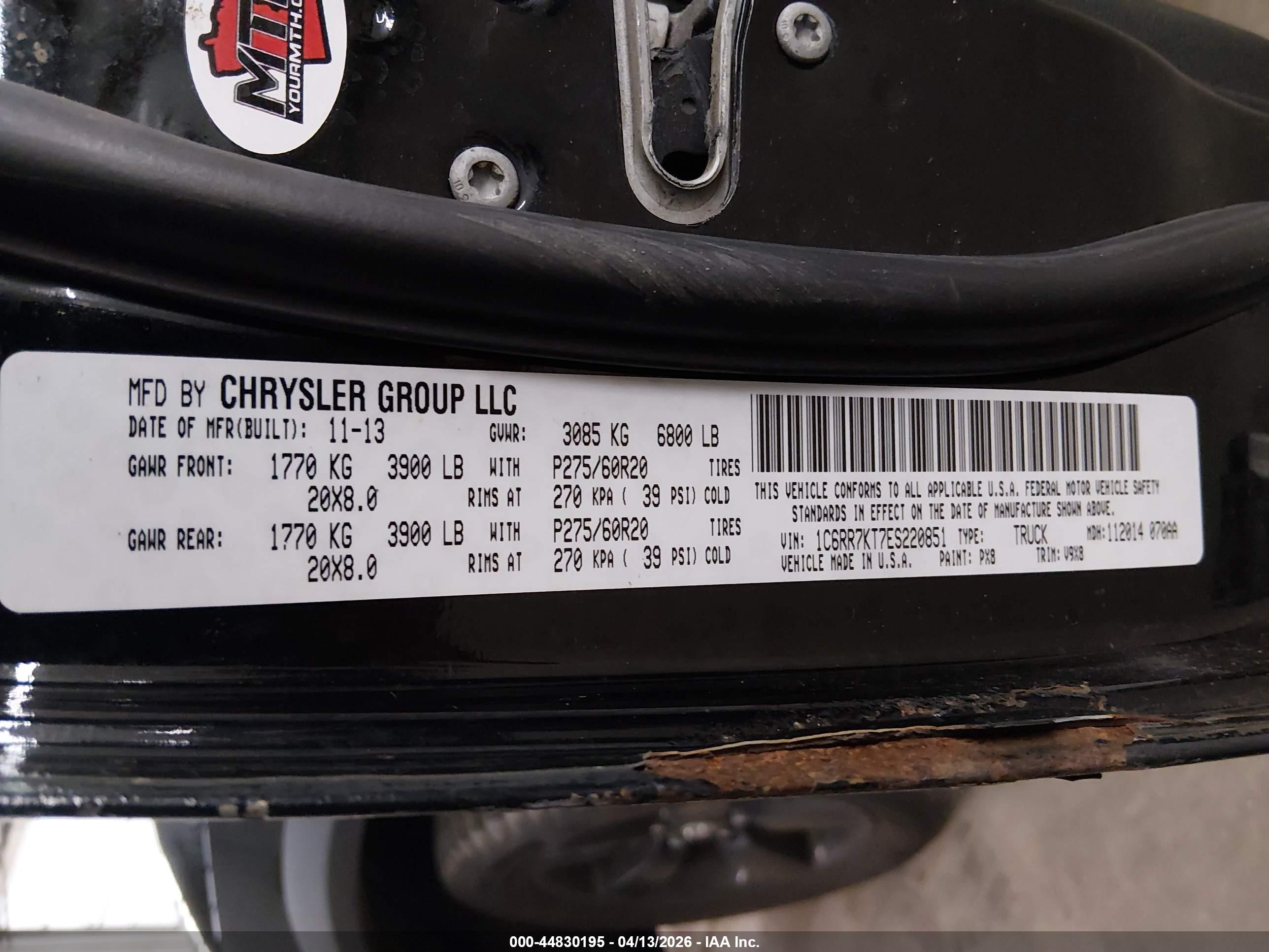 2014 Ram 1500 Express Black vin: 1C6RR7KT7ES220851