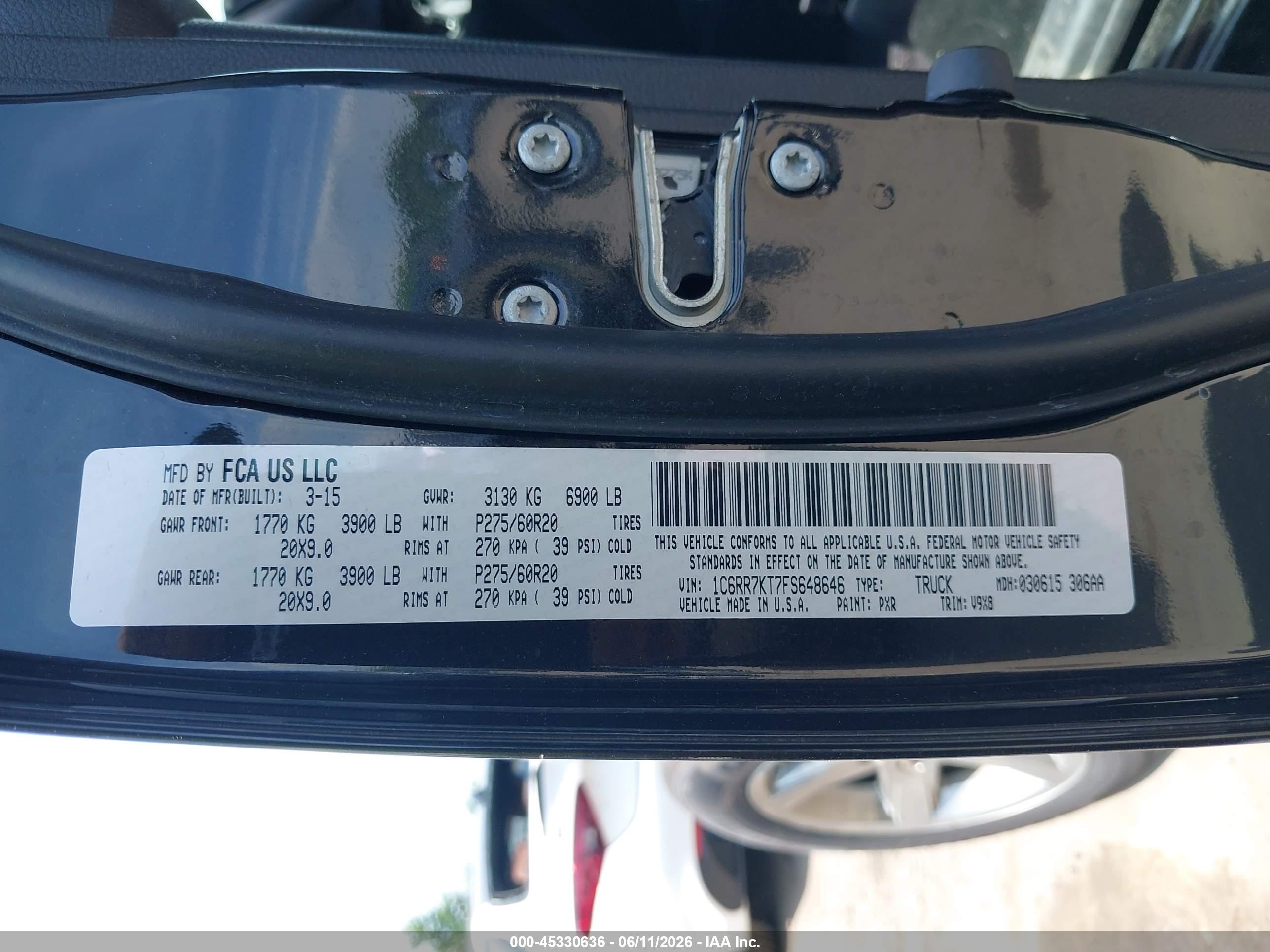 2015 Ram 1500 Express Black vin: 1C6RR7KT7FS648646
