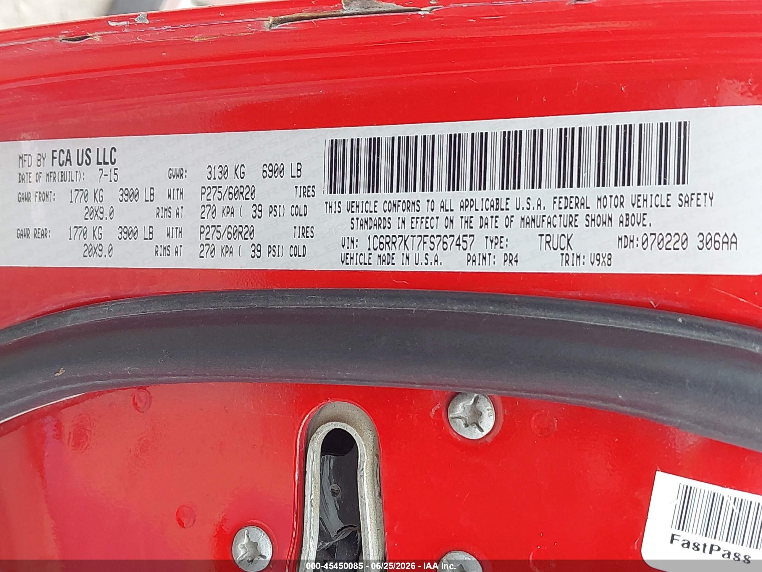 2015 Ram 1500 Express Red vin: 1C6RR7KT7FS767457