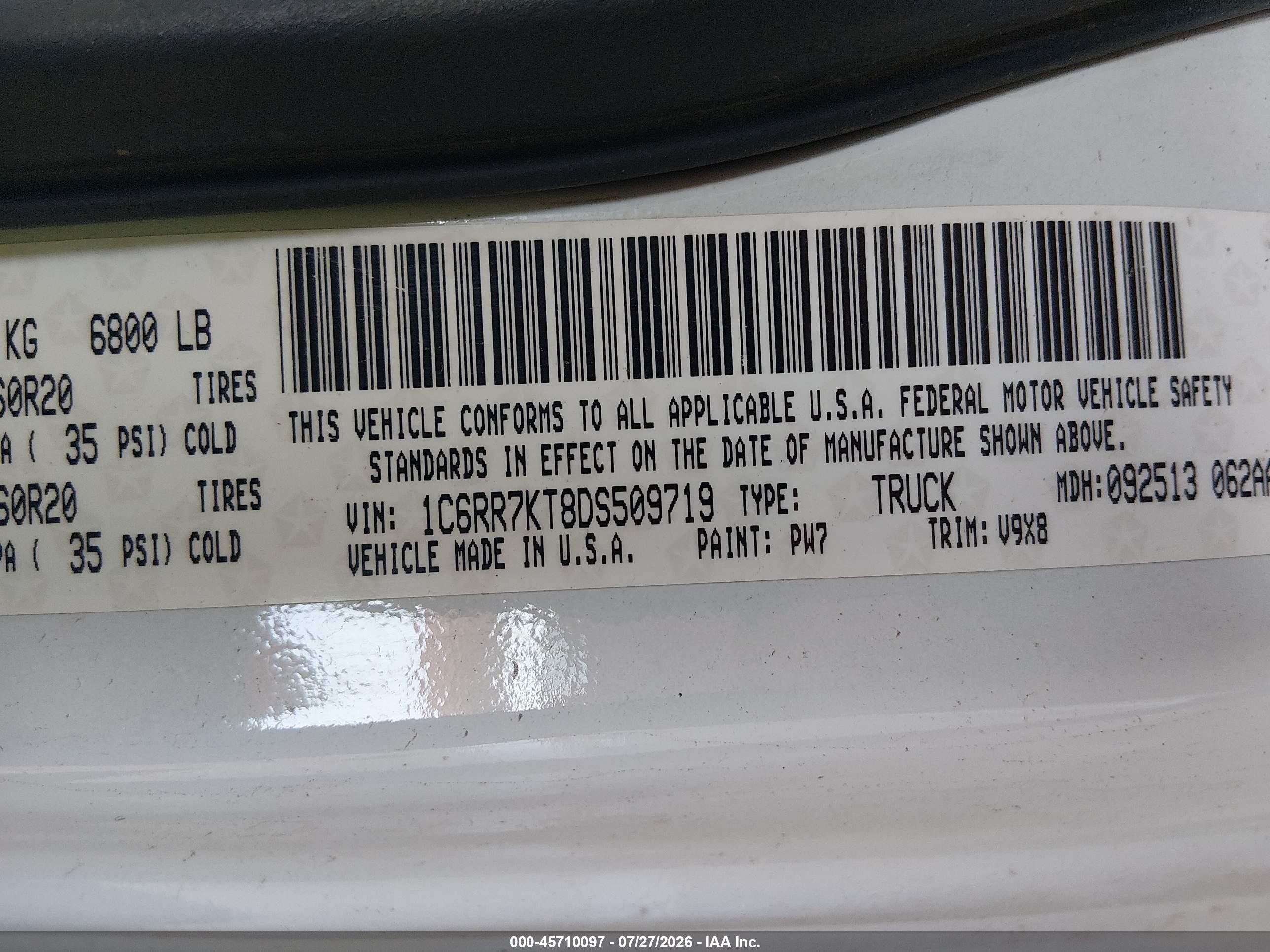 2013 Ram 1500 Express White vin: 1C6RR7KT8DS509719